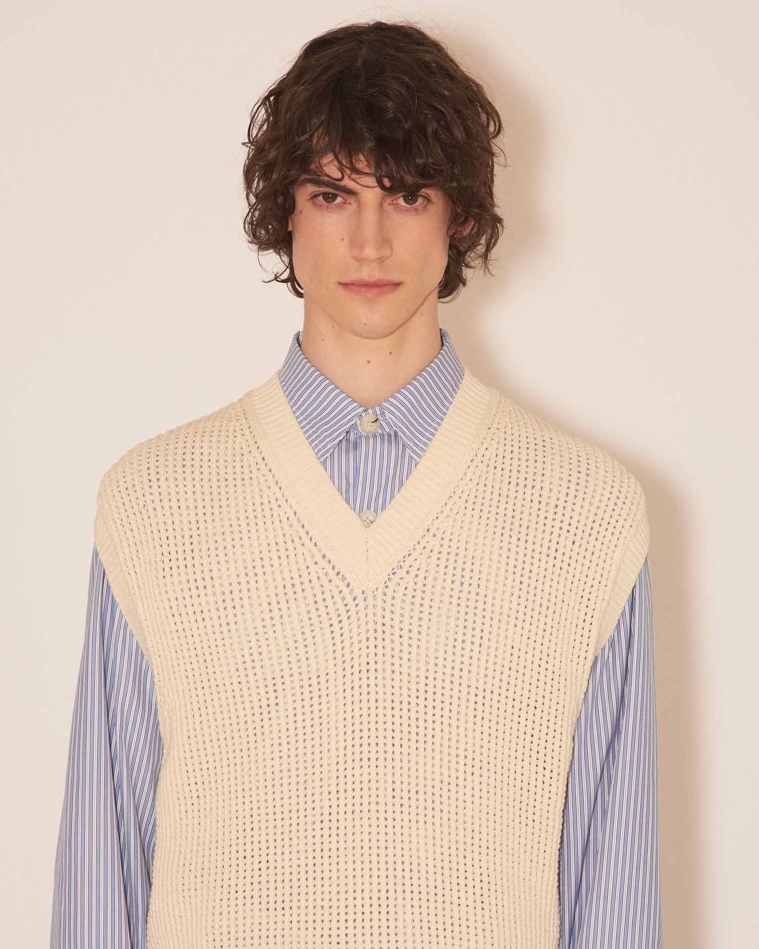 ZEBE - Textured cotton v-neck vest - 5