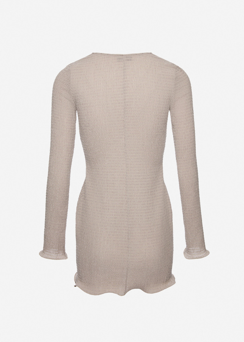 Long-sleeve crepe beach mini dress in light brown 2