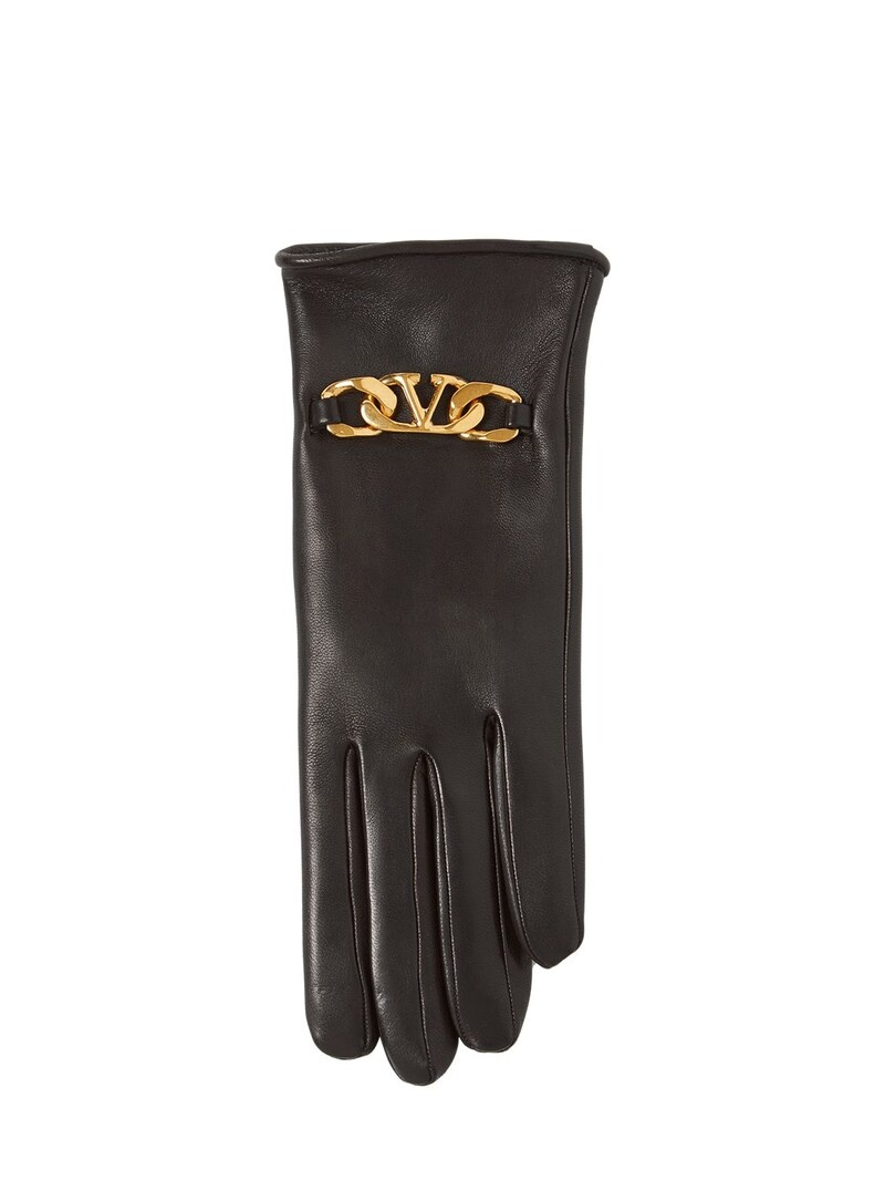 V LOGO CHAIN SMOOTH LEATHER GLOVES - 2