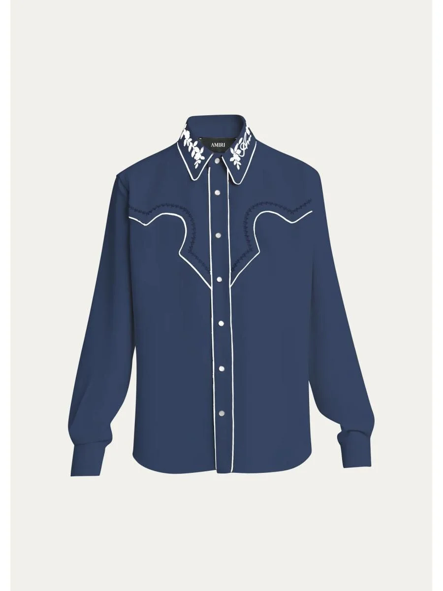 Men's Embroidered-Trim Western Shirt - 1
