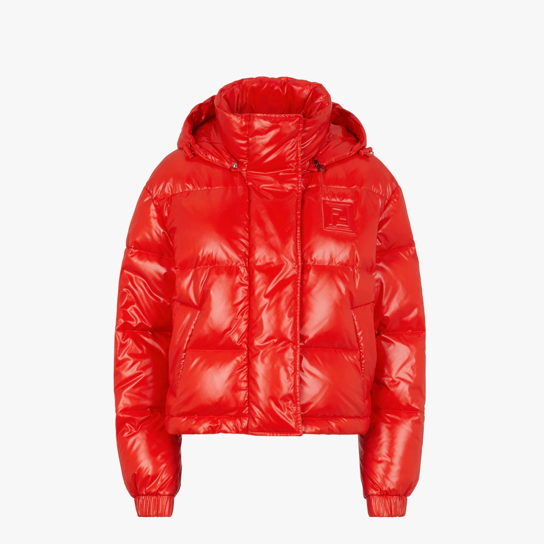 Shiny red nylon down jacket - 1