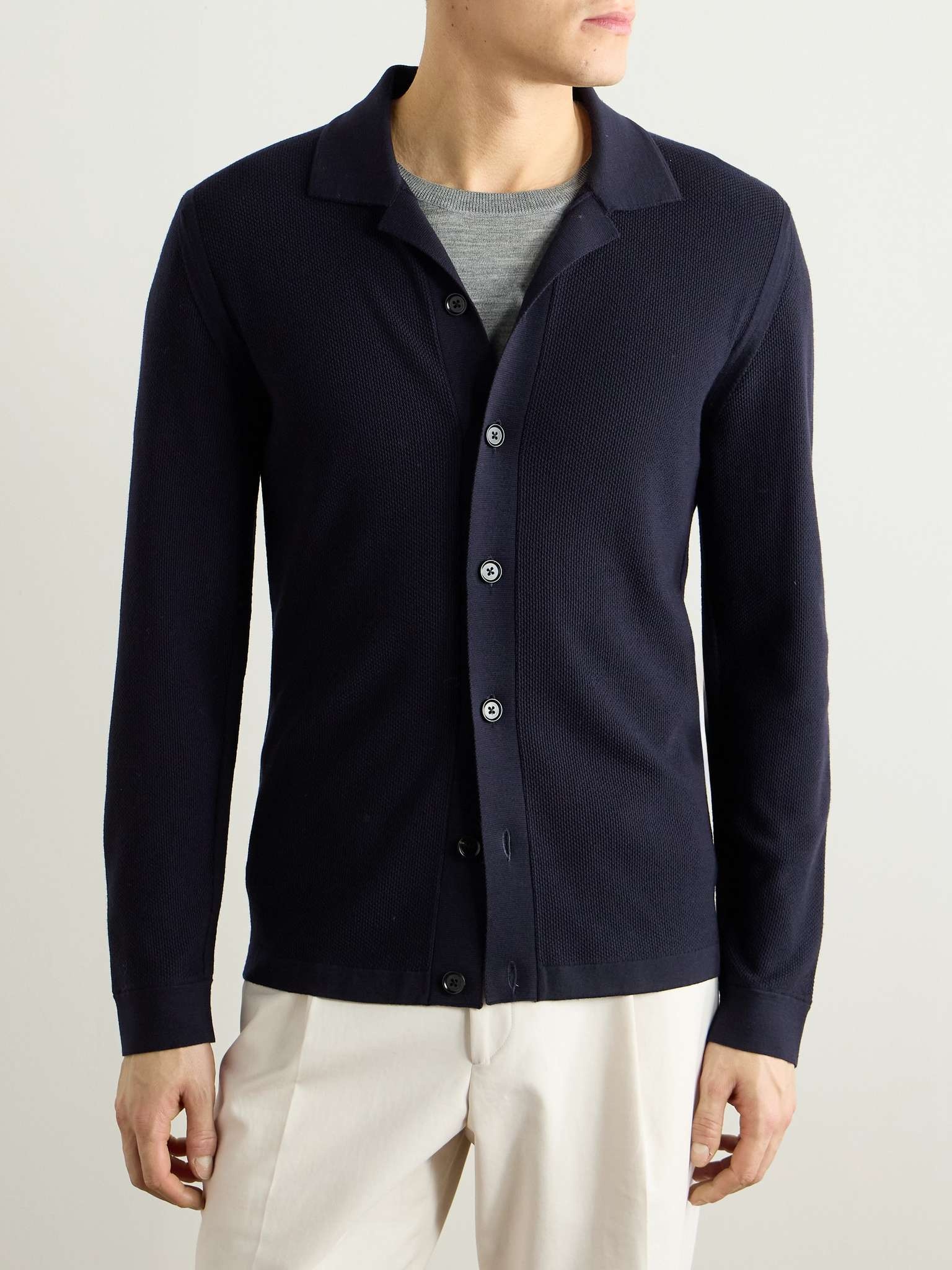 Camp-Collar Wool-Piqué Cardigan - 3