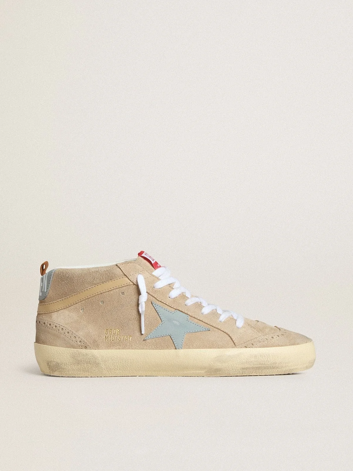 Mid Star in beige suede with powder-blue leather star and heel tab - 1
