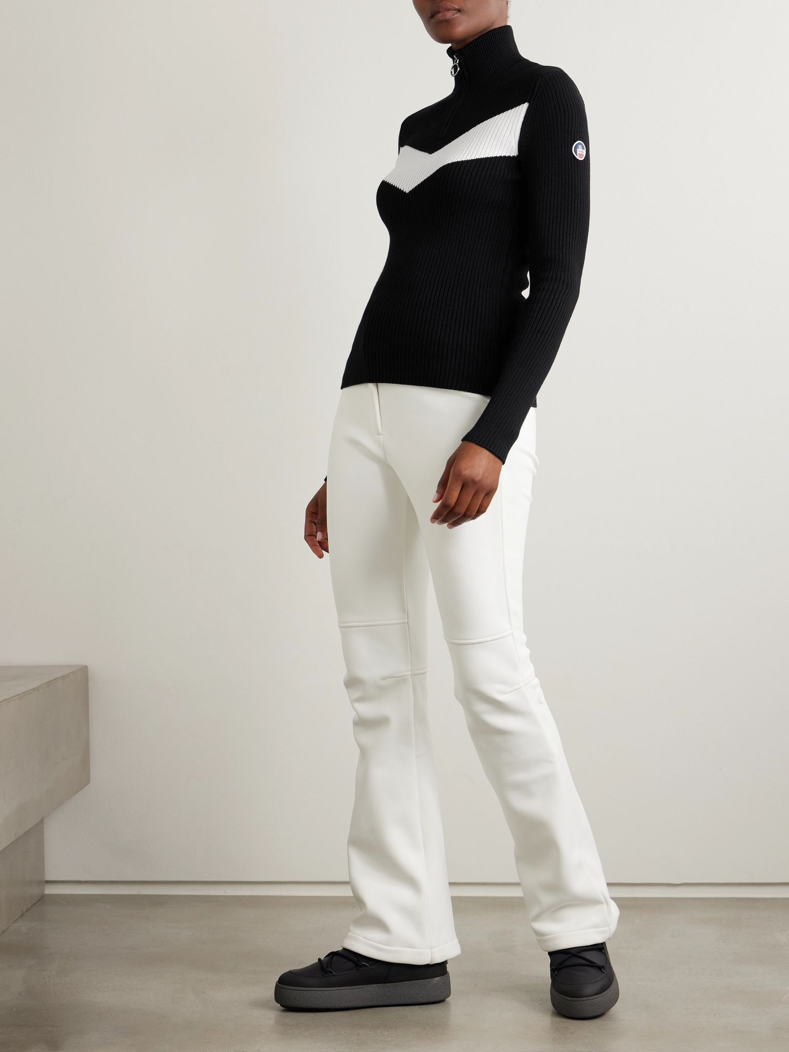 Andromede striped ribbed-knit half-zip sweater Black - 2
