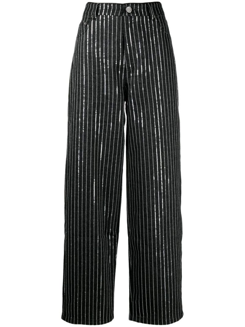 sequinned striped wide-leg trousers 1