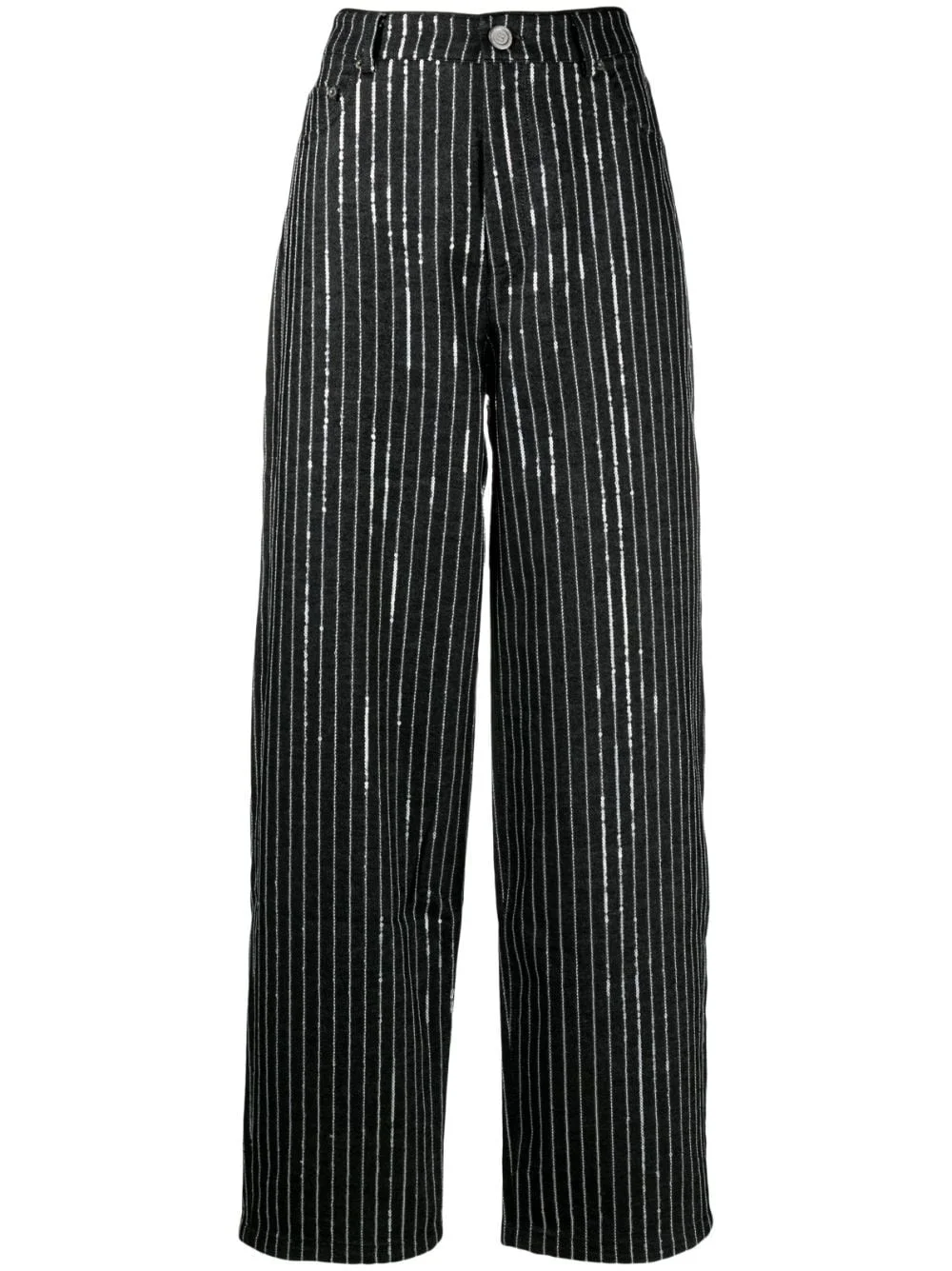 sequinned striped wide-leg trousers - 1