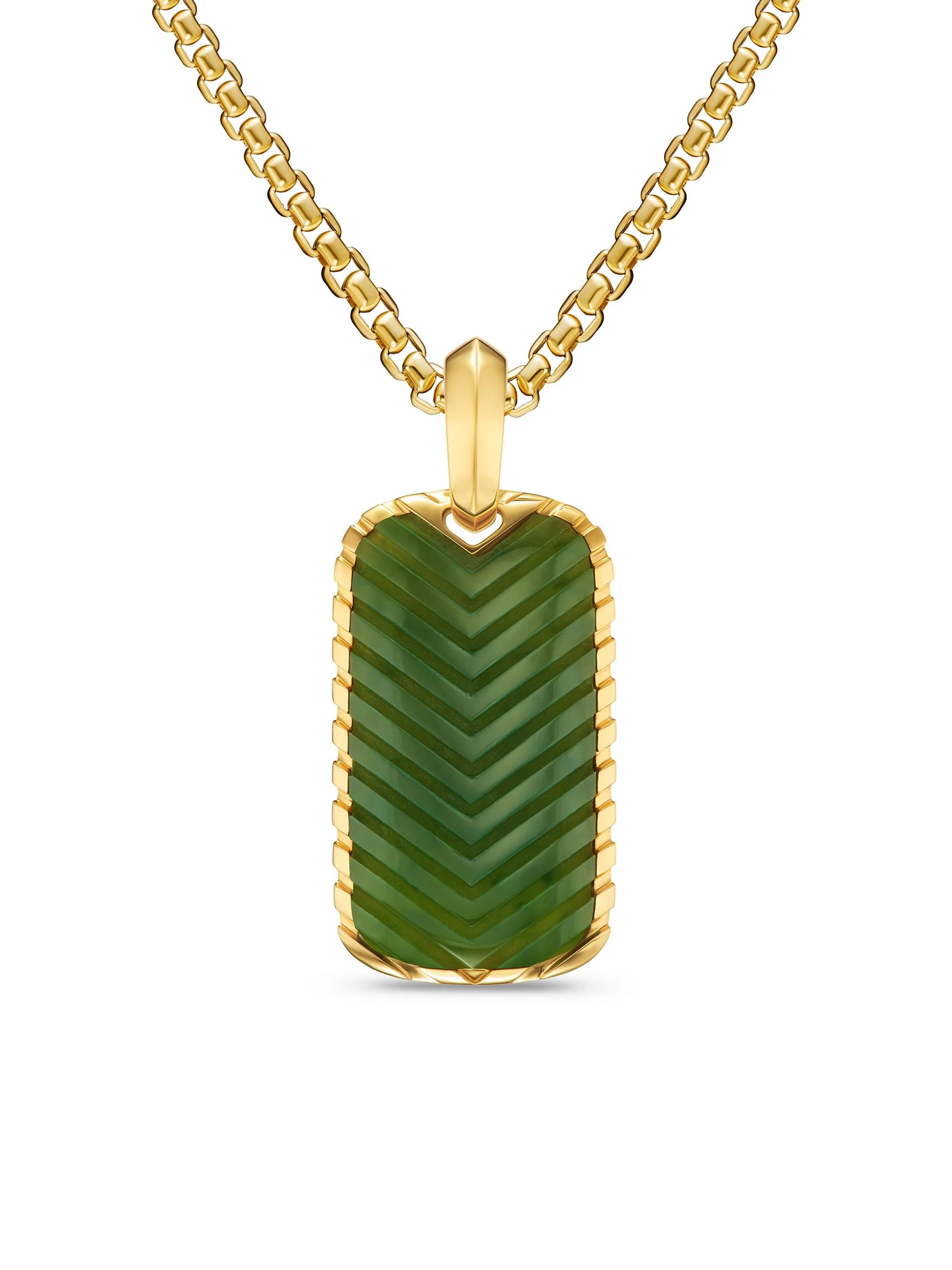 Men's Chevron Tag in 18K Yellow Gold - Nephrite Jade - 1