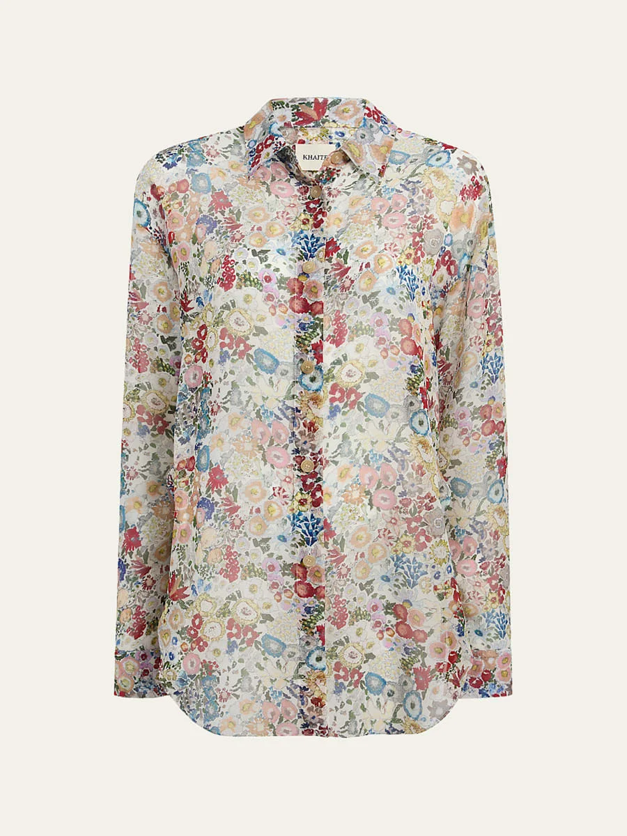 Goya Floral Silk Chiffon Button-Down Top - 1