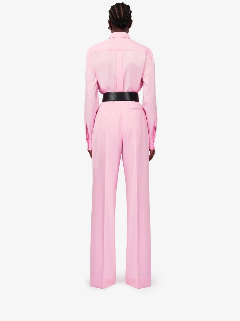 Women's Double Pleat Wide Leg Trousers in Pale Pink - 4
