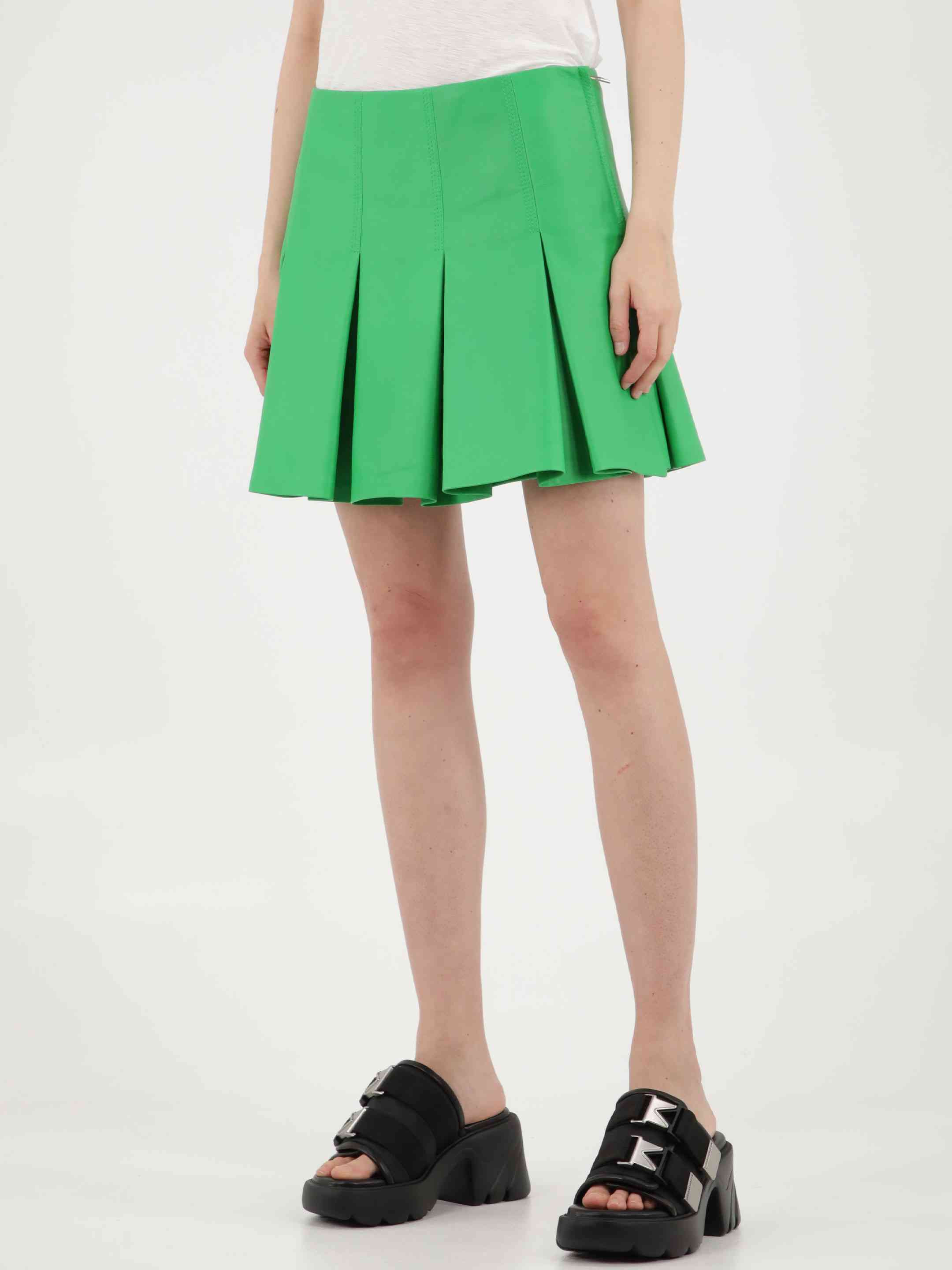 Bottega Veneta Women Green Leather Skirt - 2