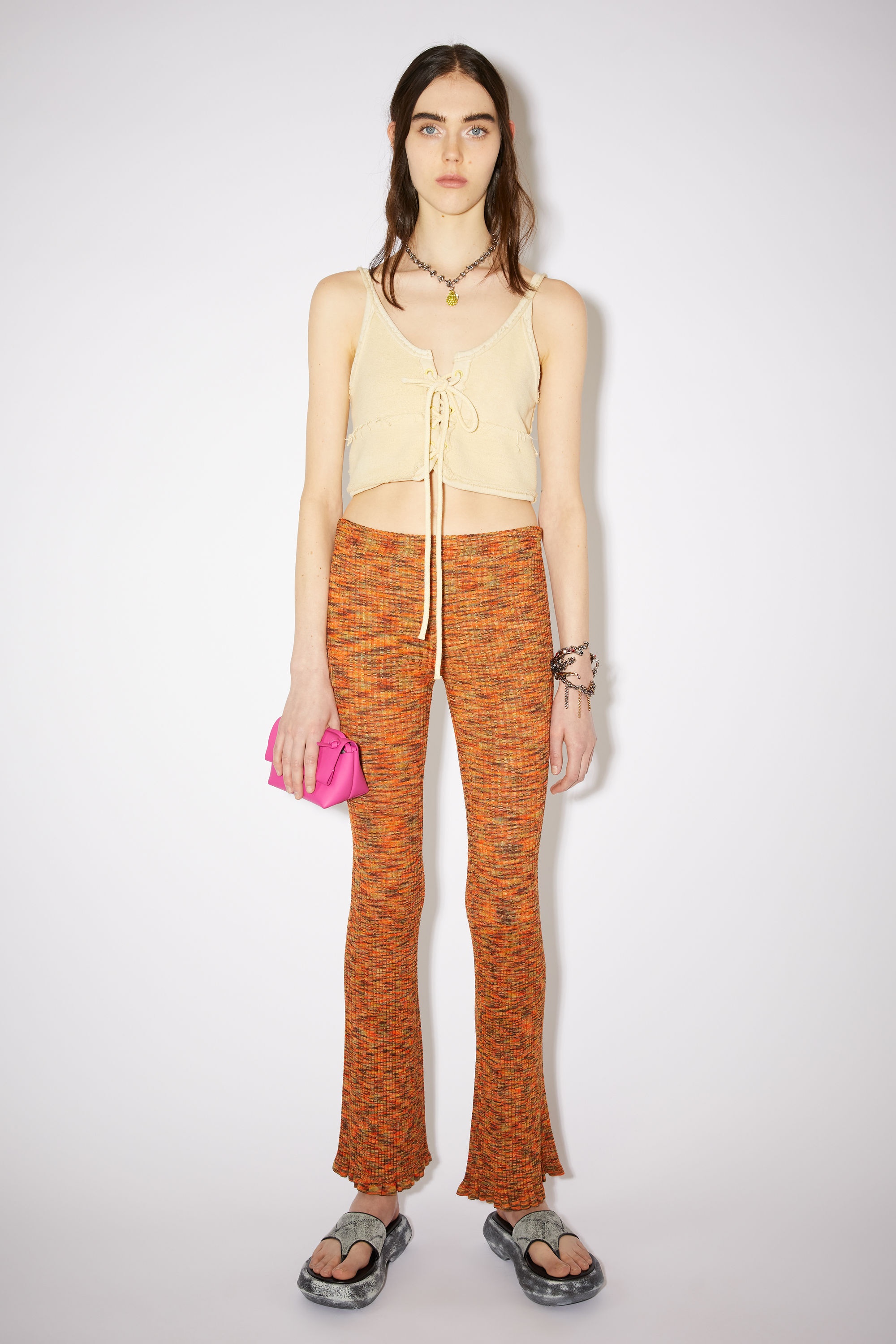 Ribbed flared trousers - Orange/multi - 2