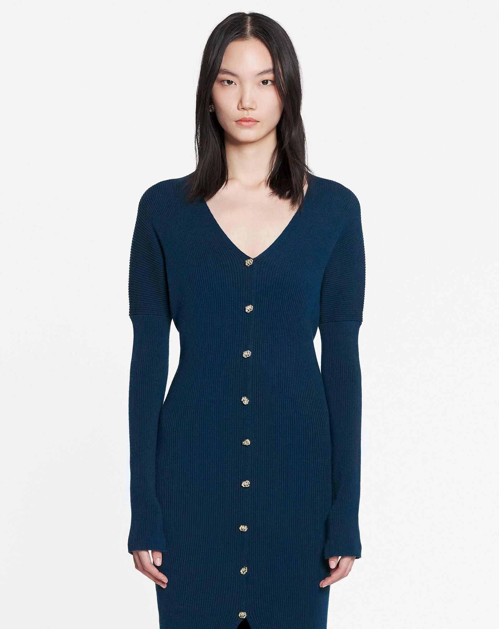 LONG LOW-CUT KNIT DRESS - 3