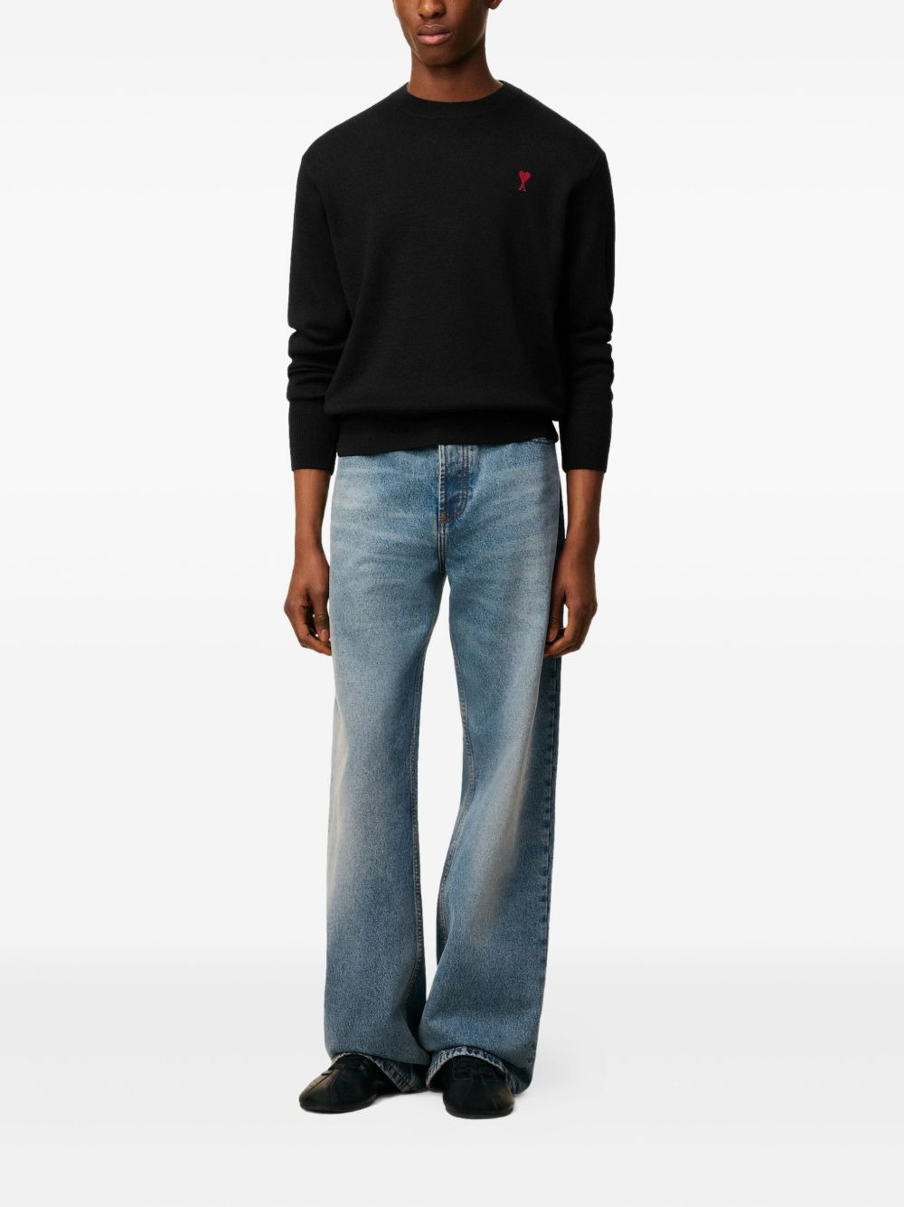 Black Wool Ami De Coeur Crewneck Sweater - 2