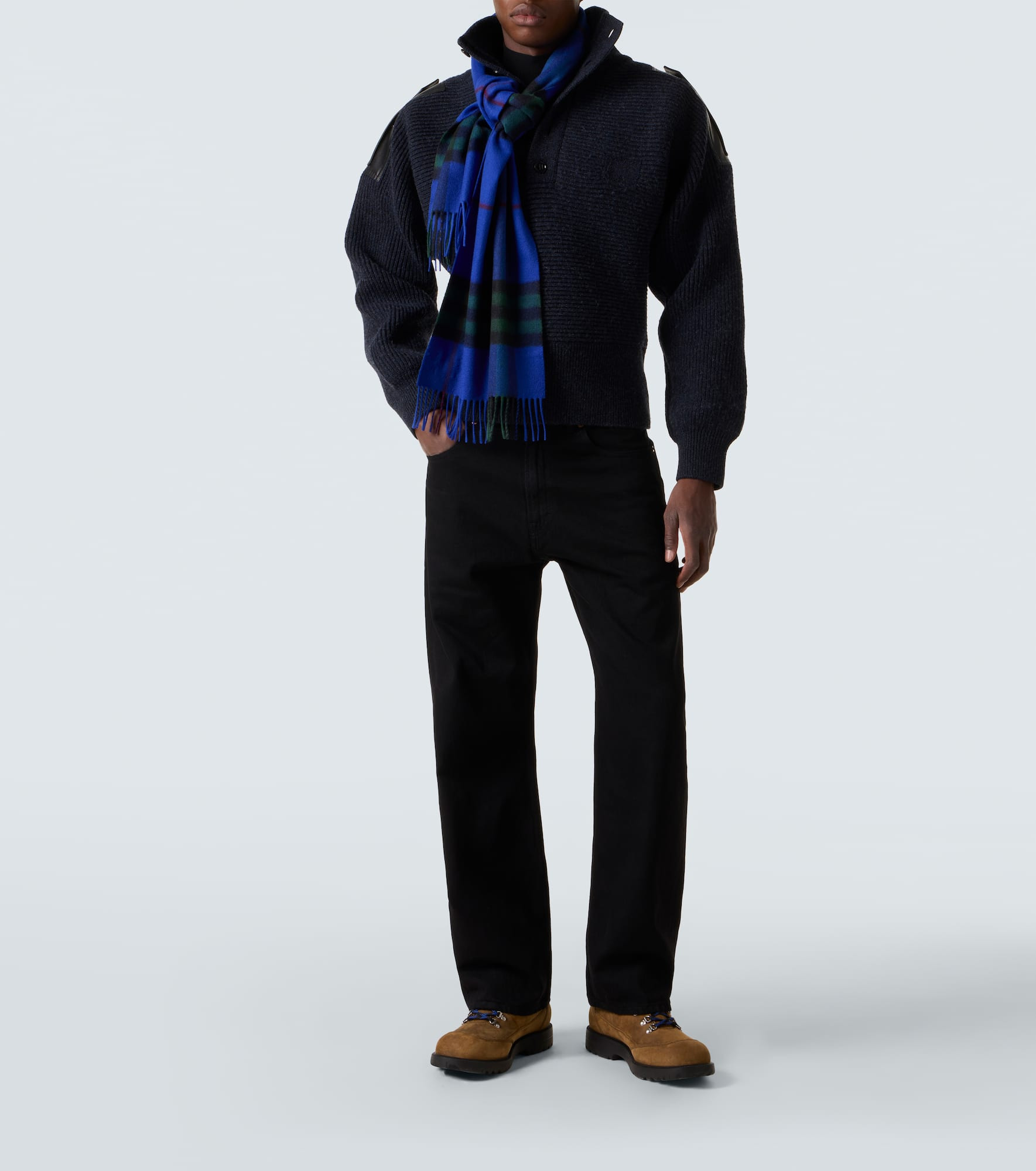 Leather-trimmed wool-blend polo sweater - 2