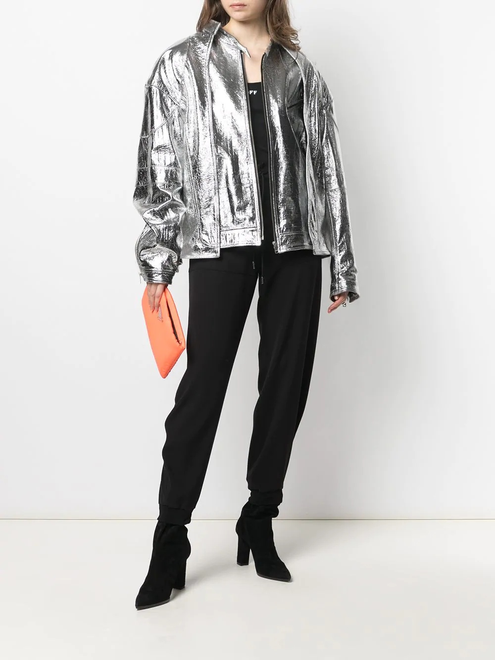 metallic leather bomber jacket - 3