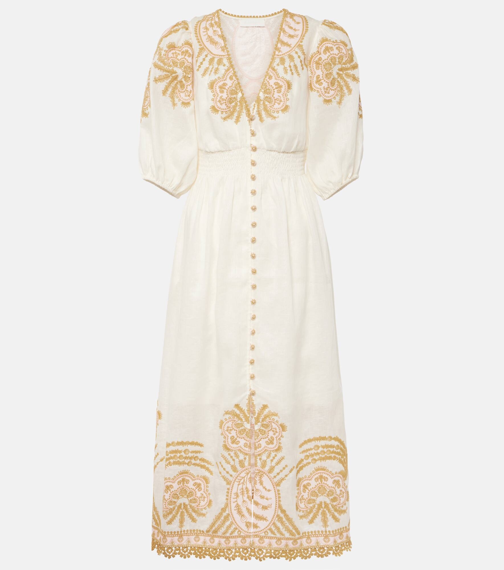 Waverly embroidered linen midi dress - 1