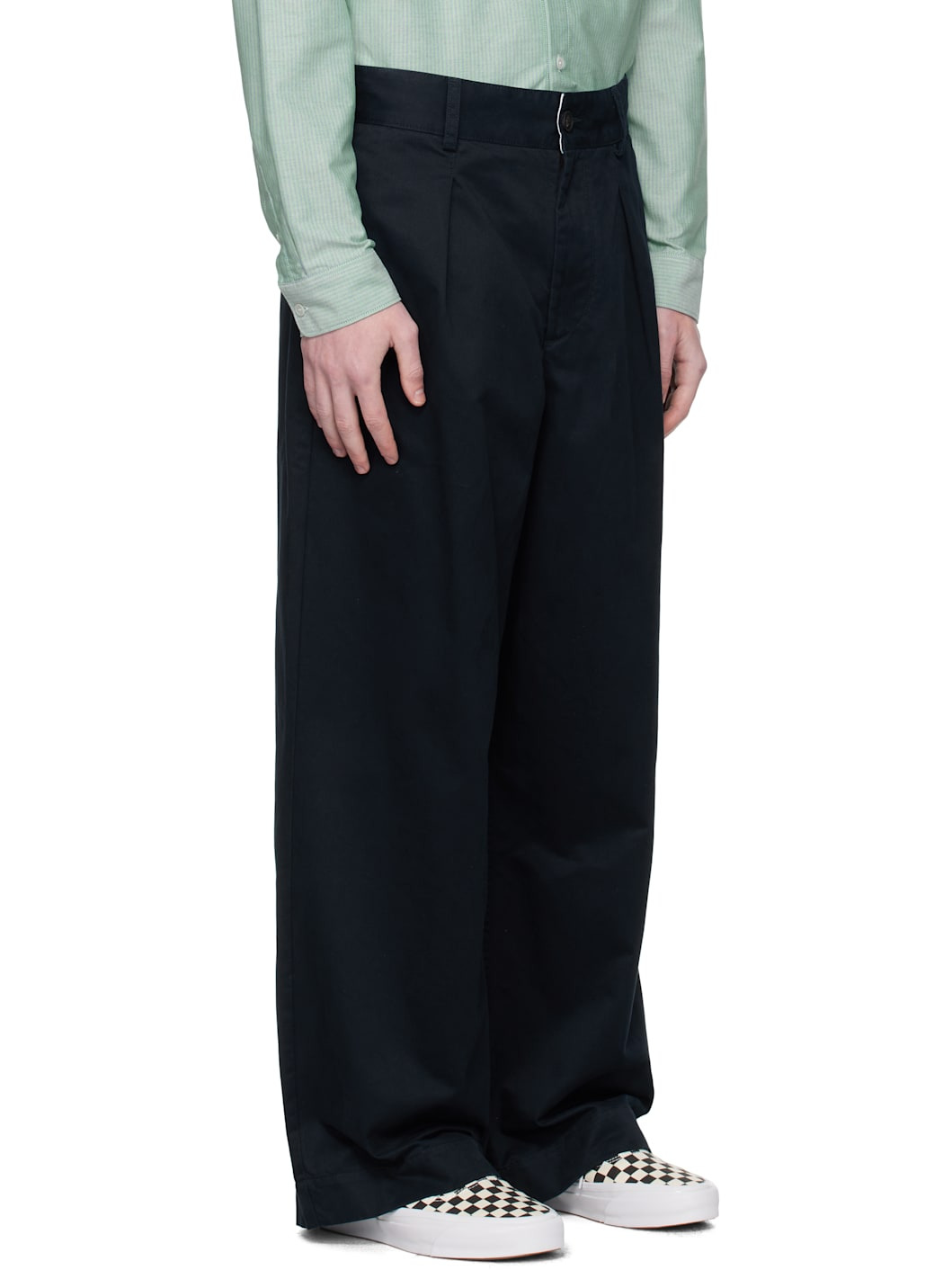 Navy Single-Pleat Baggy Trousers - 2