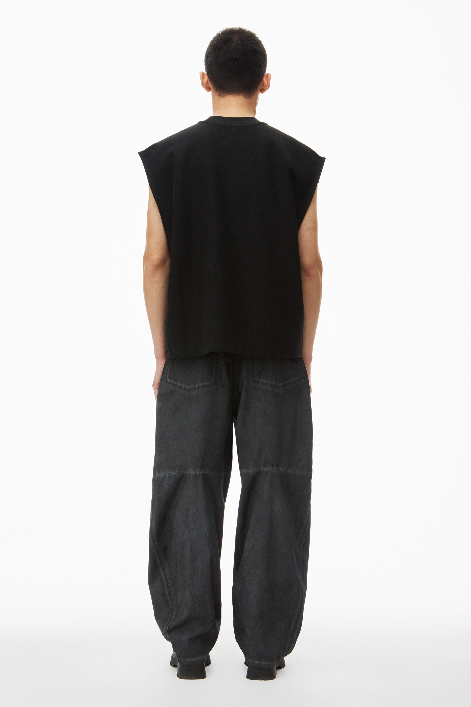 puffed logo muscle tank top in cotton - 4
