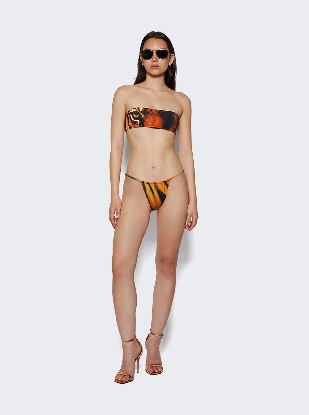 X Roberto Cavalli String Bikini Bottom Tiger Face Print - 5