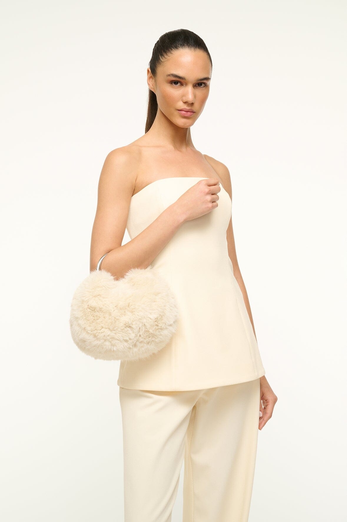 STAUD ROMEO FAUX FUR BAG CREAM - 4