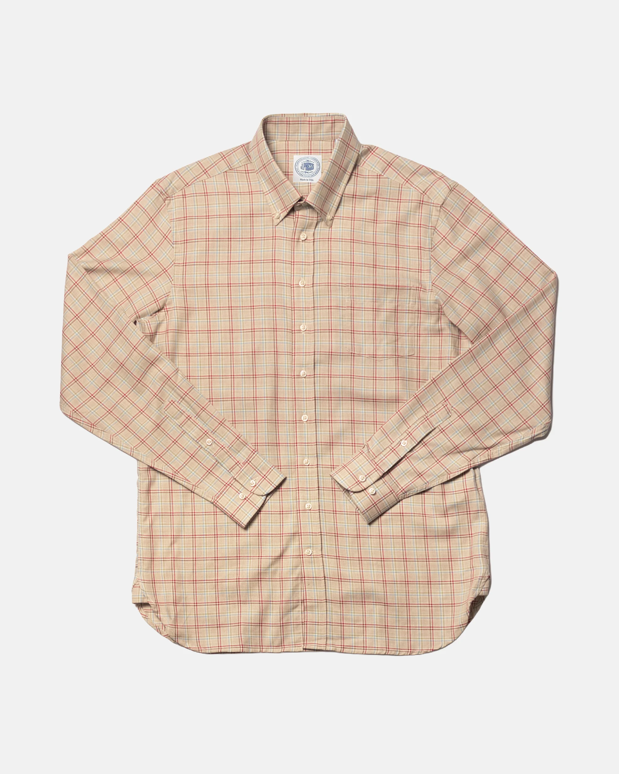 MADE-IN-USA LIGHT BROWN WINDOWPANE SPORT SHIRT - 1