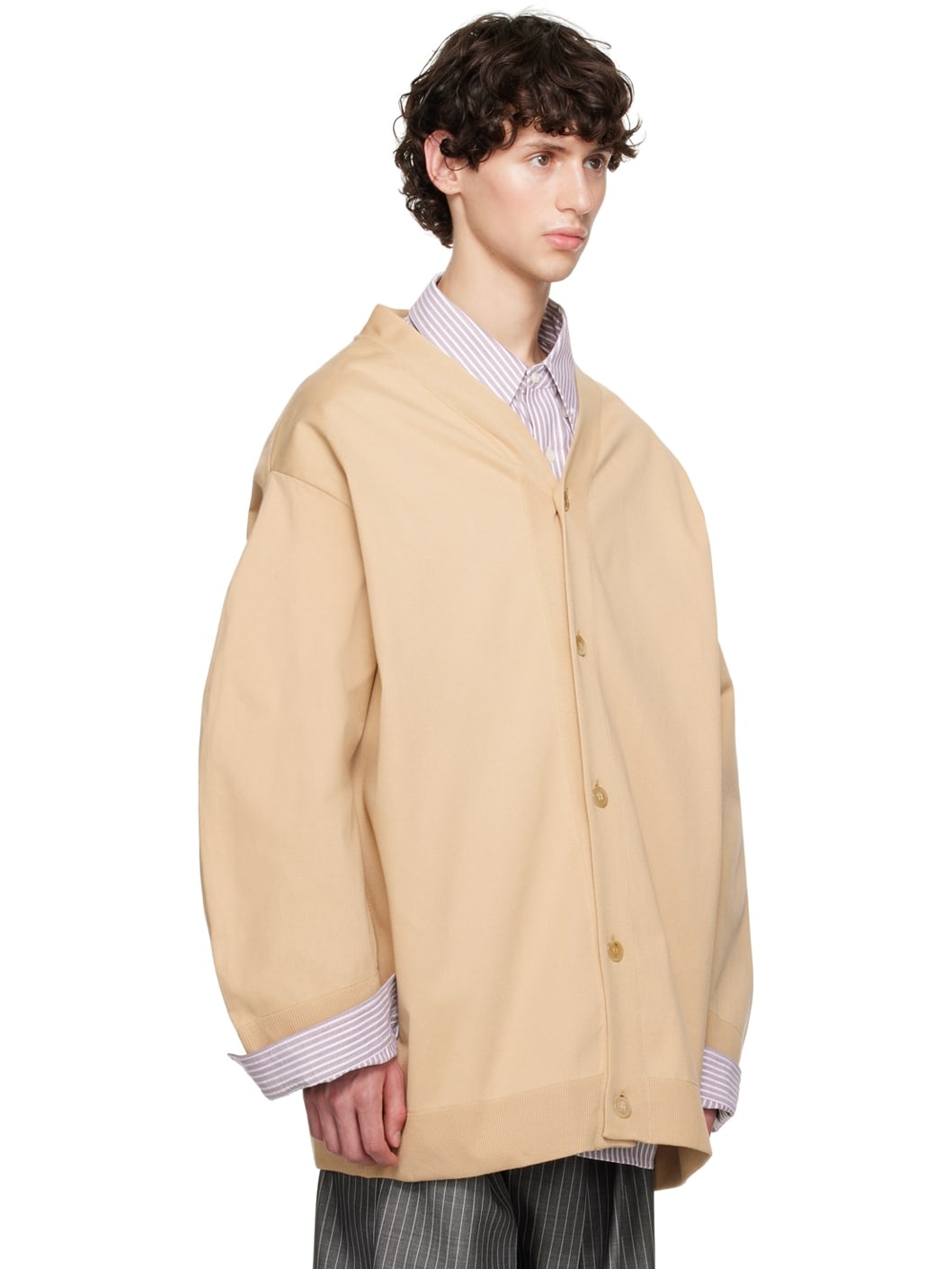 Beige Dropped Shoulder Cardigan - 2