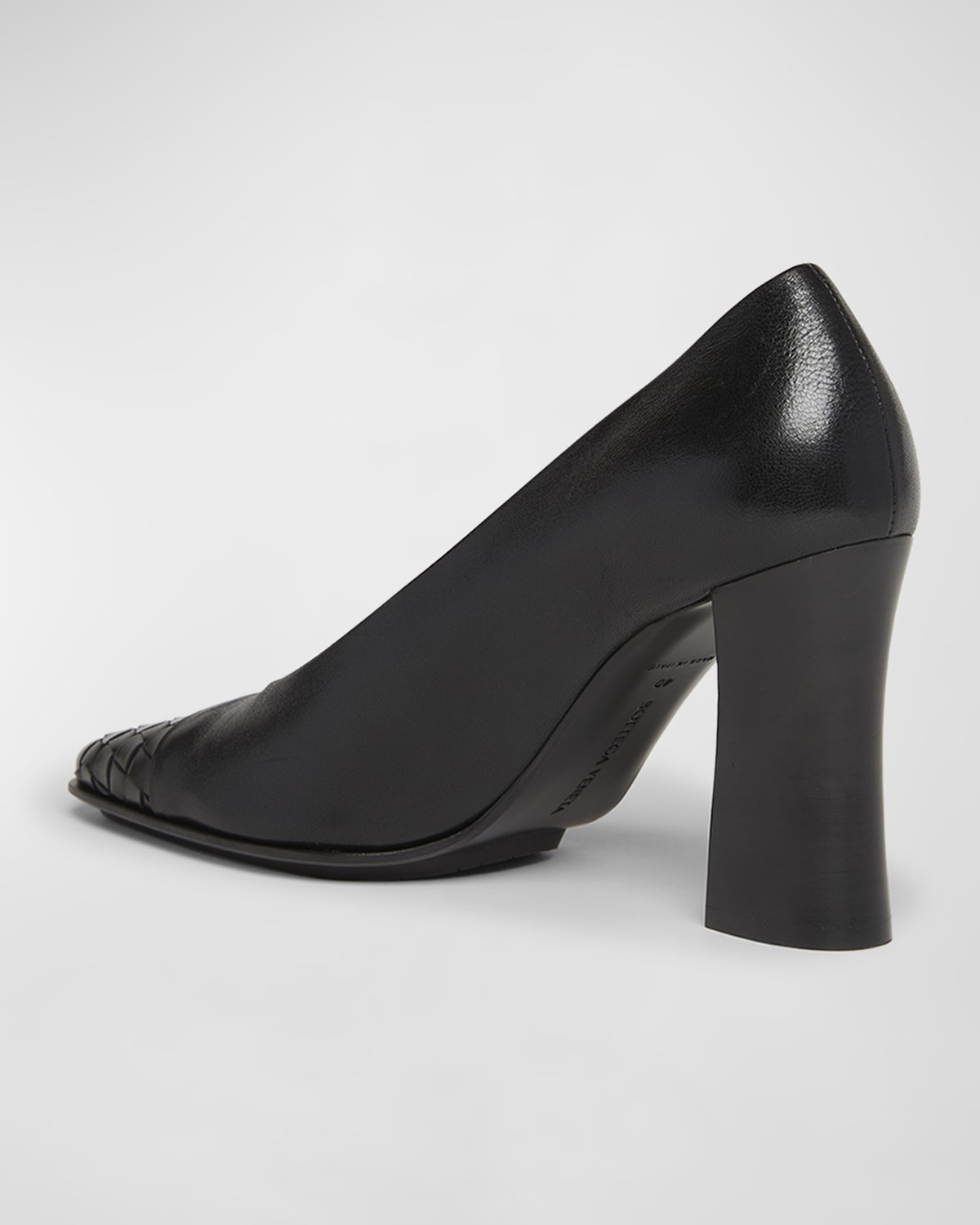 Mixed Leather Block-Heel Pumps - 4