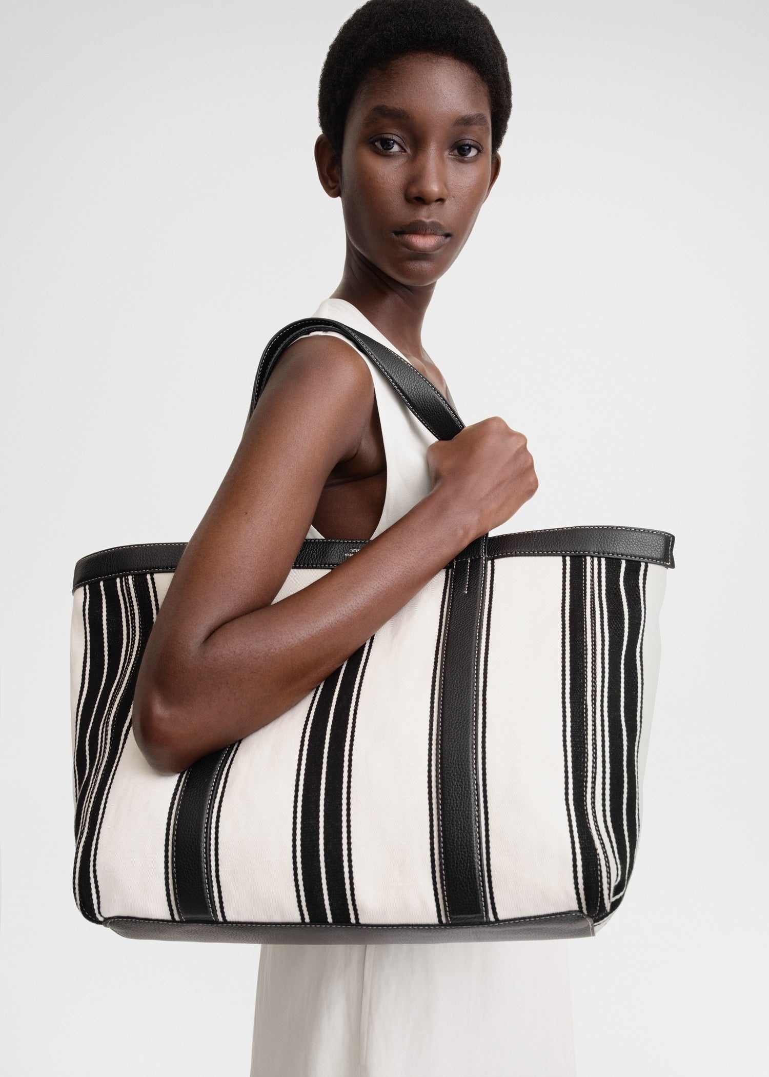 Striped canvas tote white/black - 3