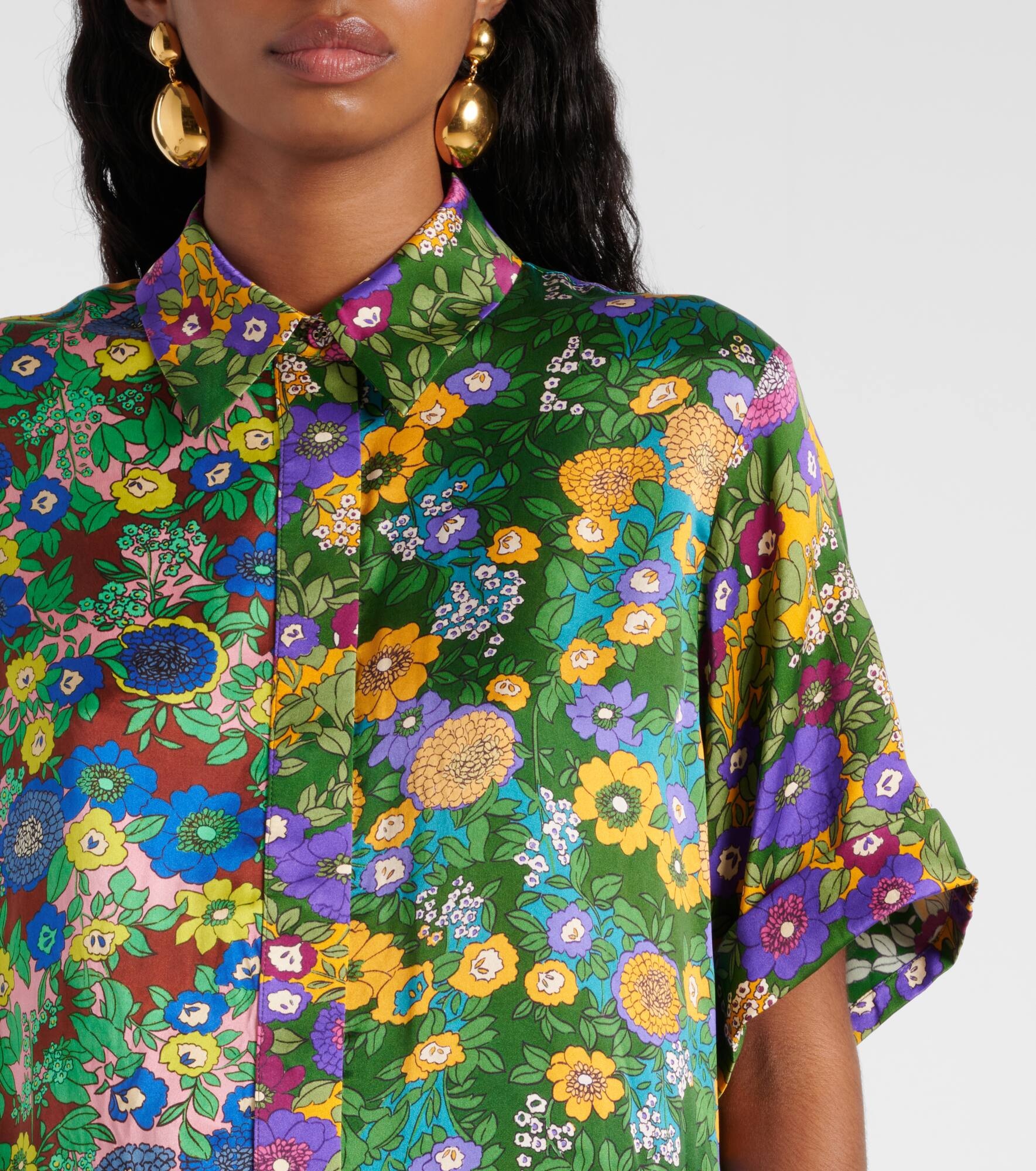 Printed silk satin shirt - 6