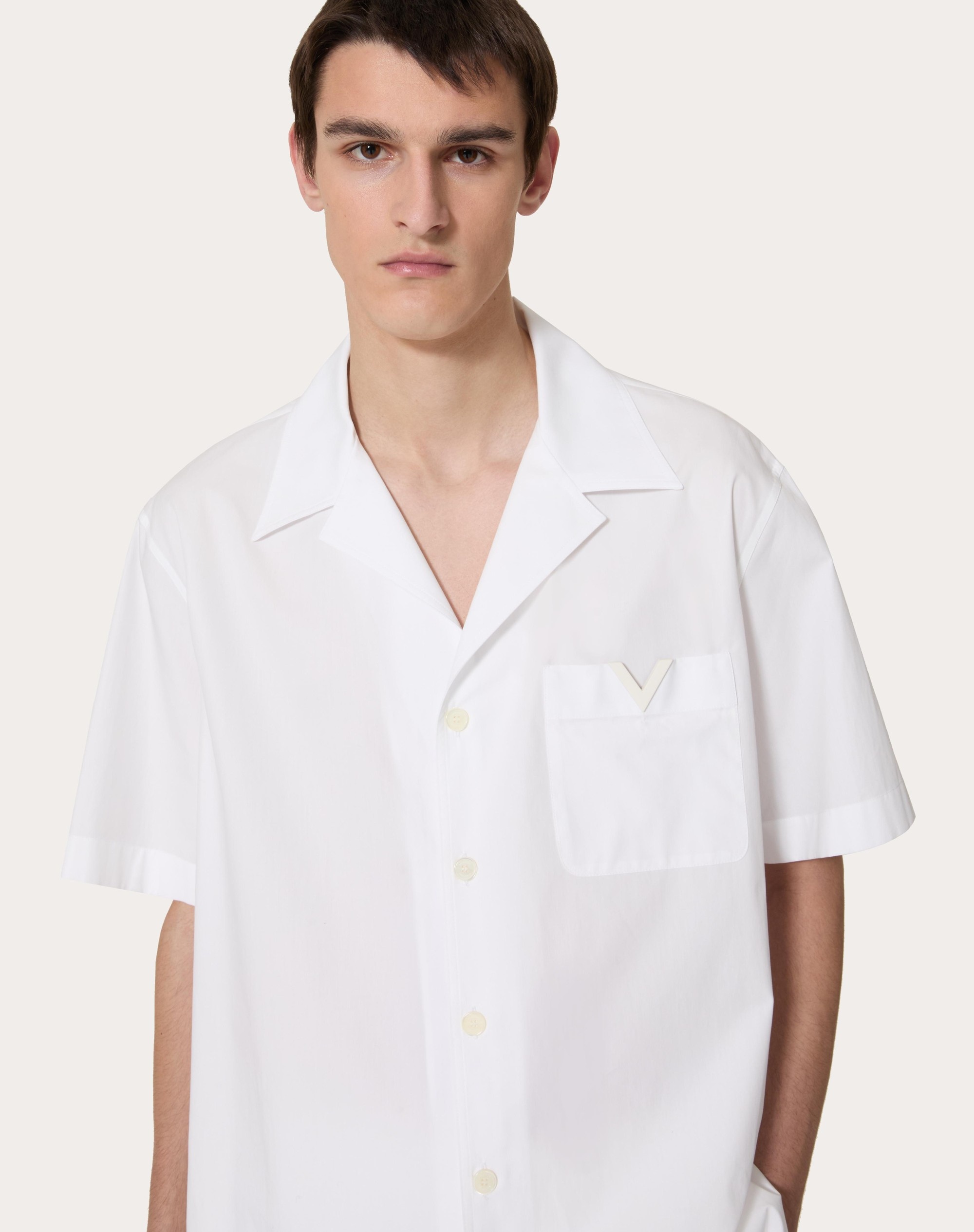 COTTON POPLIN BOWLING SHIRT WITH RUBBERIZED V DETAIL - 5