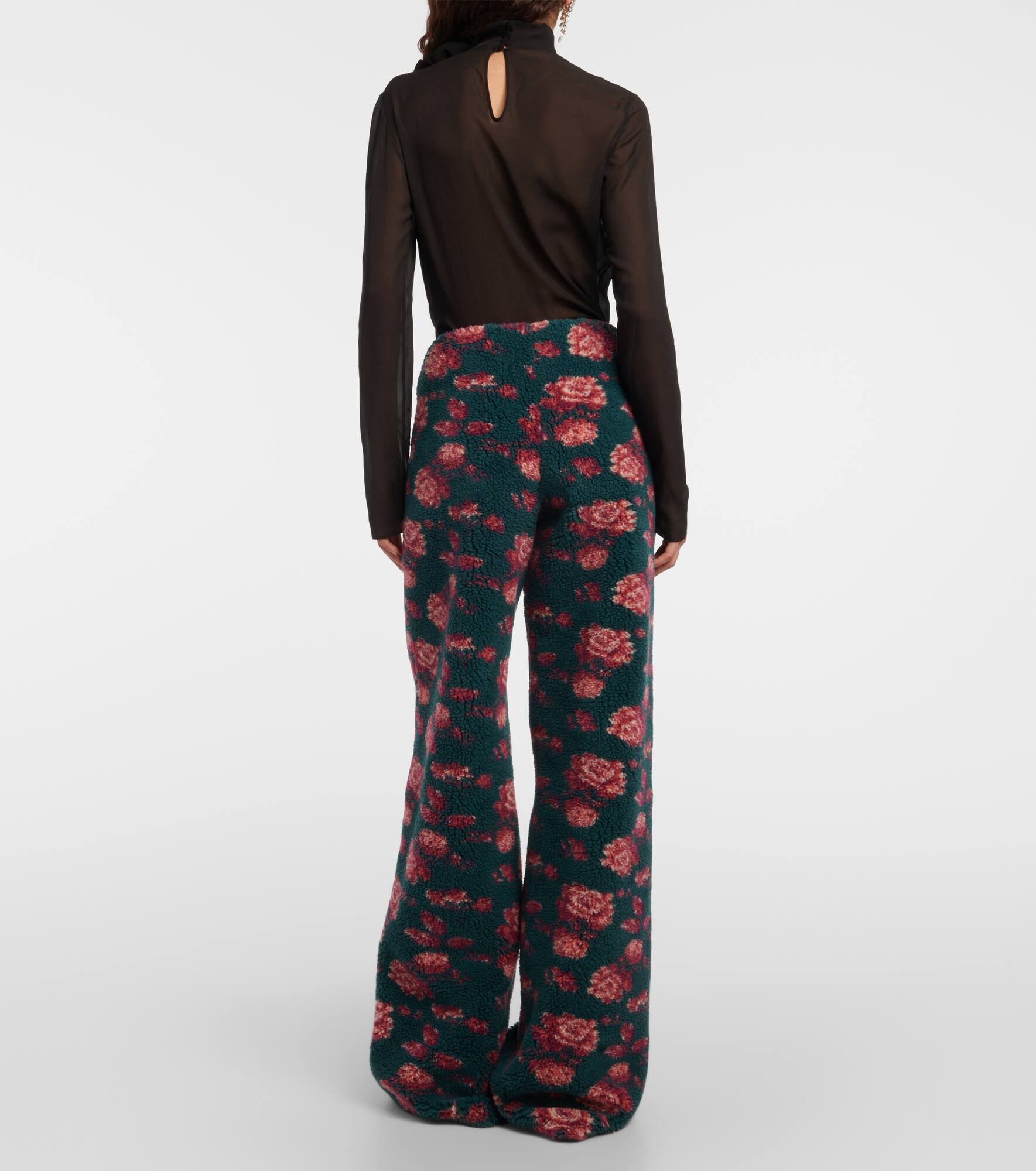 High-rise floral teddy straight pants - 3