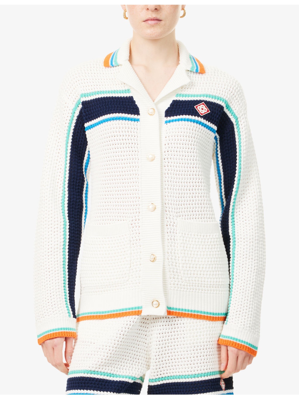 Crochet Tennis Striped Cotton-Knit Jacket - 3
