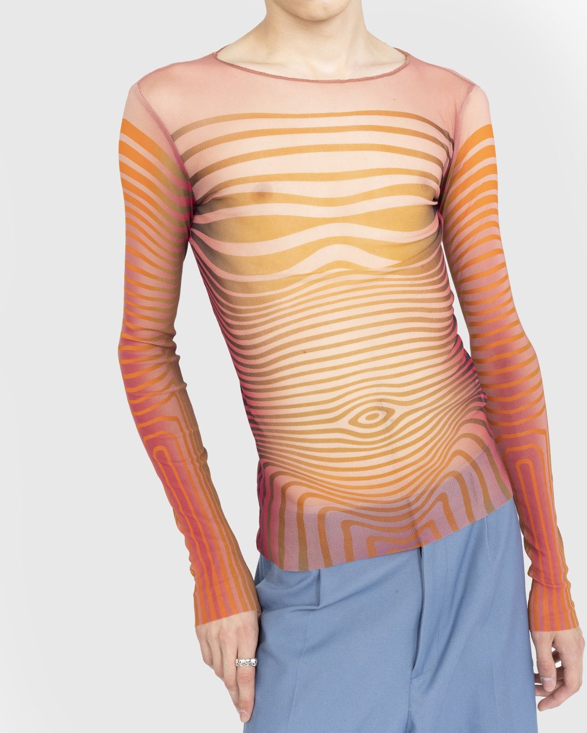 Jean Paul Gaultier – Crewneck Long Sleeves Printed Morphing Stripes Red - 4
