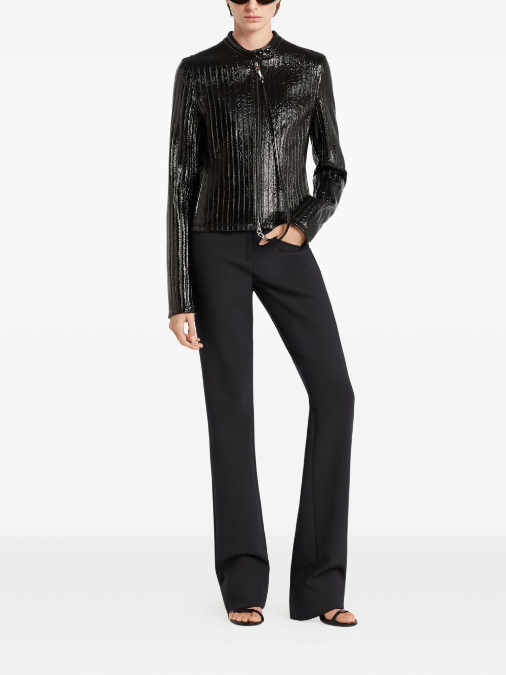 ribbed leather jacket - 2