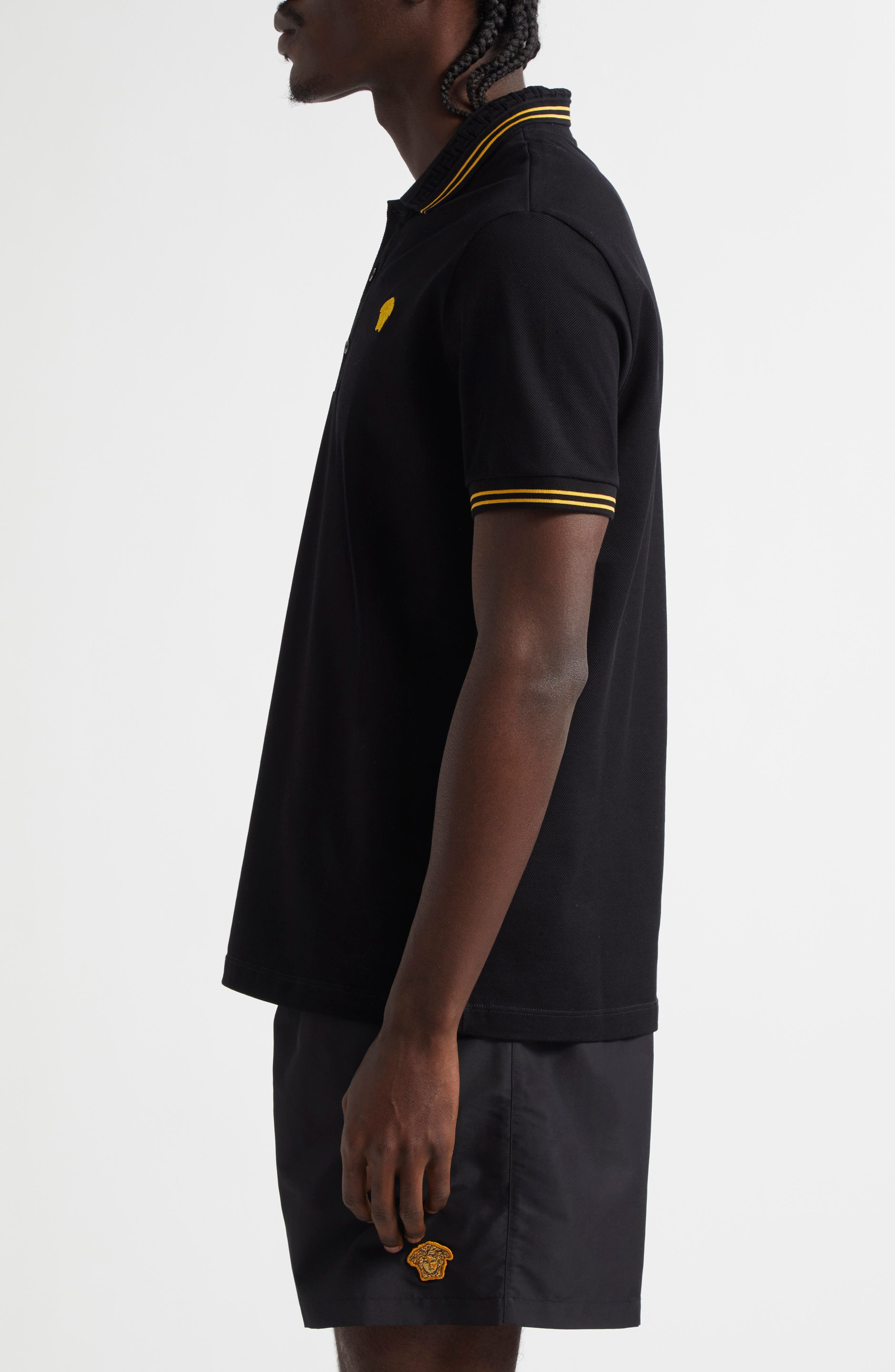 Versace Tipped Embroidered Medusa Cotton Piqué Polo in 1B000-Black at Nordstrom - 3