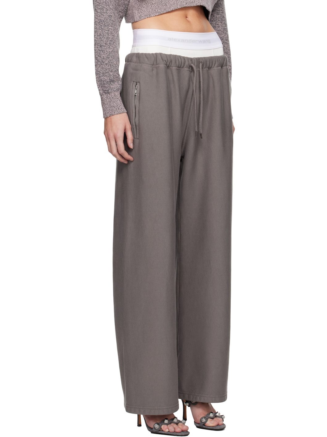 Gray Wide Leg Pre-Styled Logo Brief Sweatpants - 2
