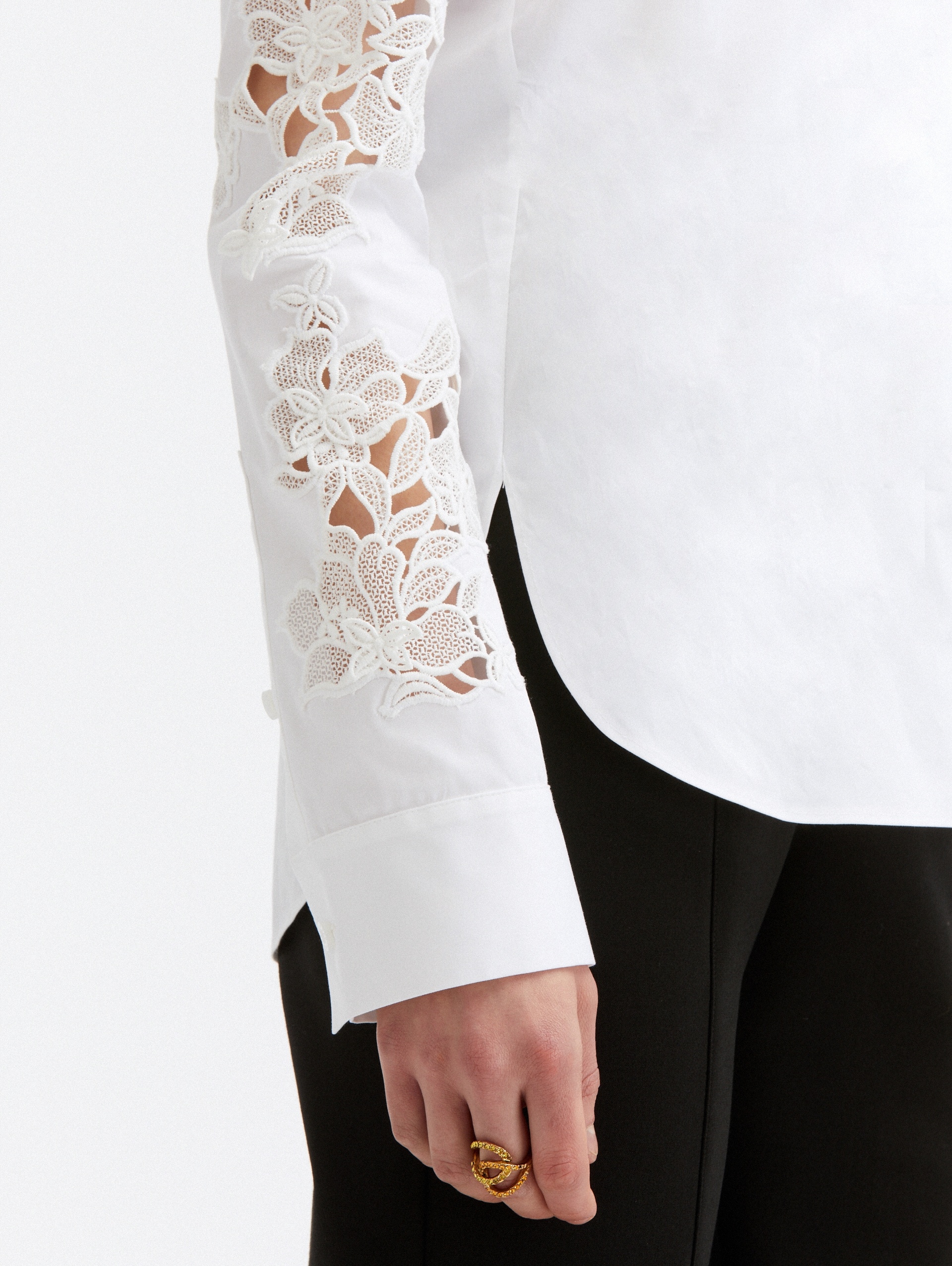 GUIPURE LACE LONG SLEEVE COTTON BLOUSE - 5