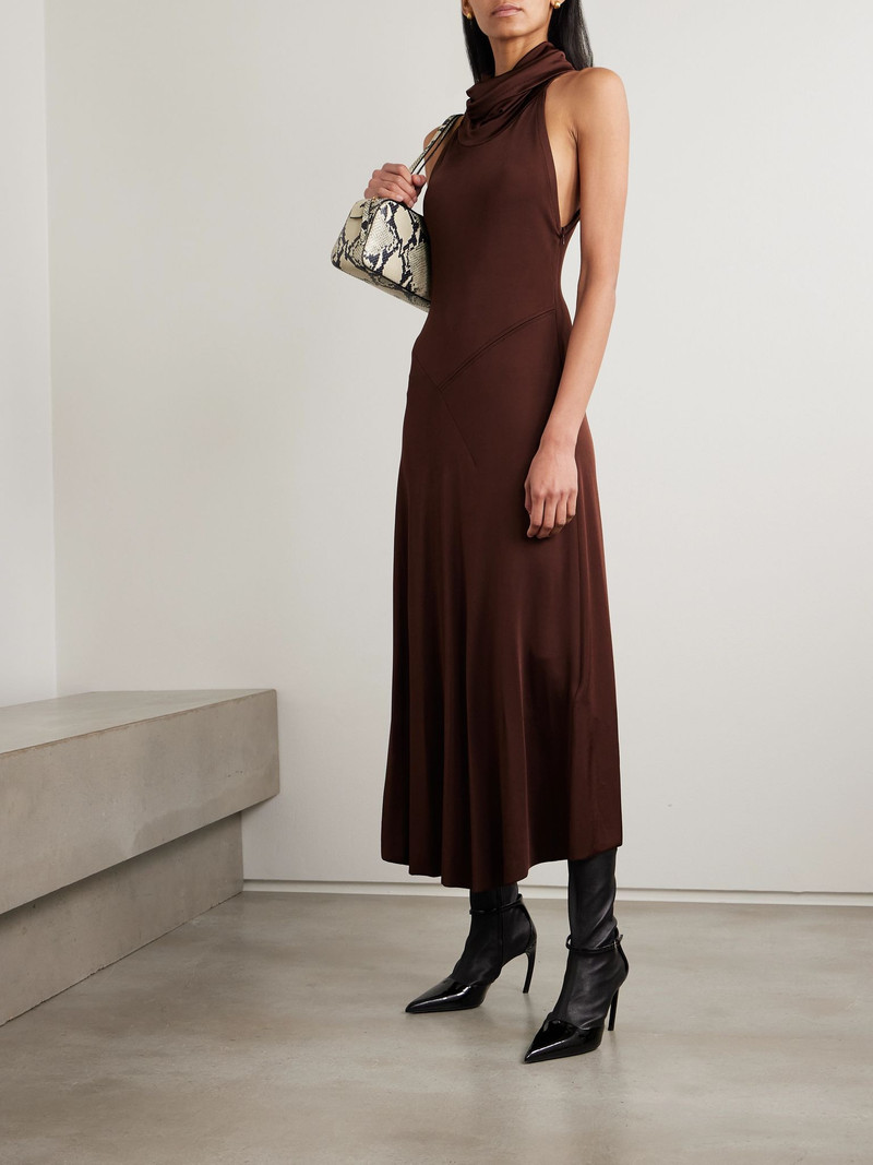 Victoria Beckham Hooded stretch-jersey midi dress Brown outlook
