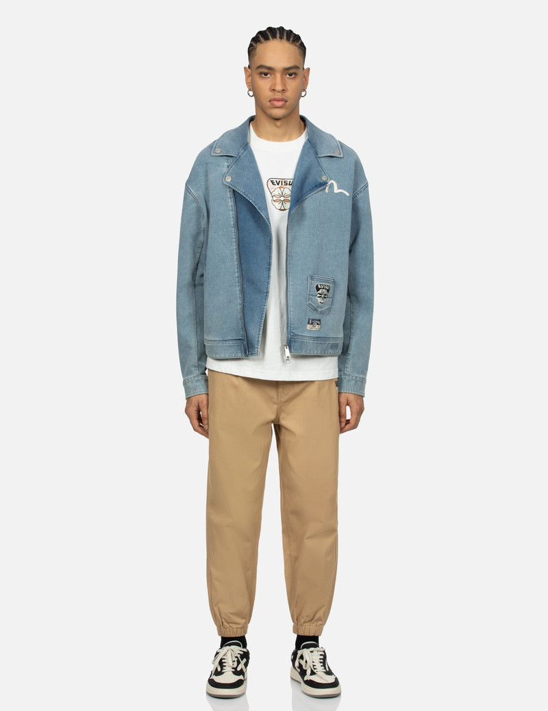 EVISU LOGO APPLIQUÉ FASHION FIT DENIM BIKER JACKET outlook