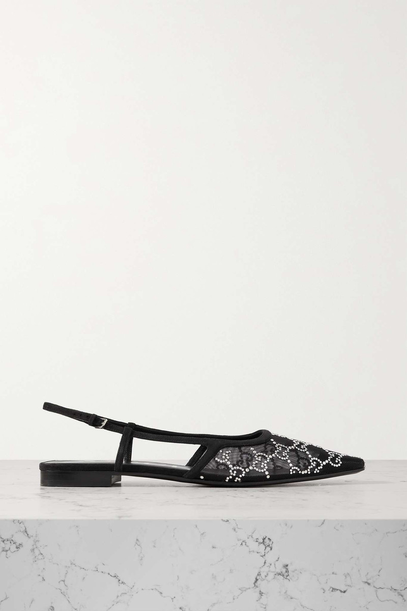 Demi suede-trimmed crystal-embellished mesh ballet flats 1