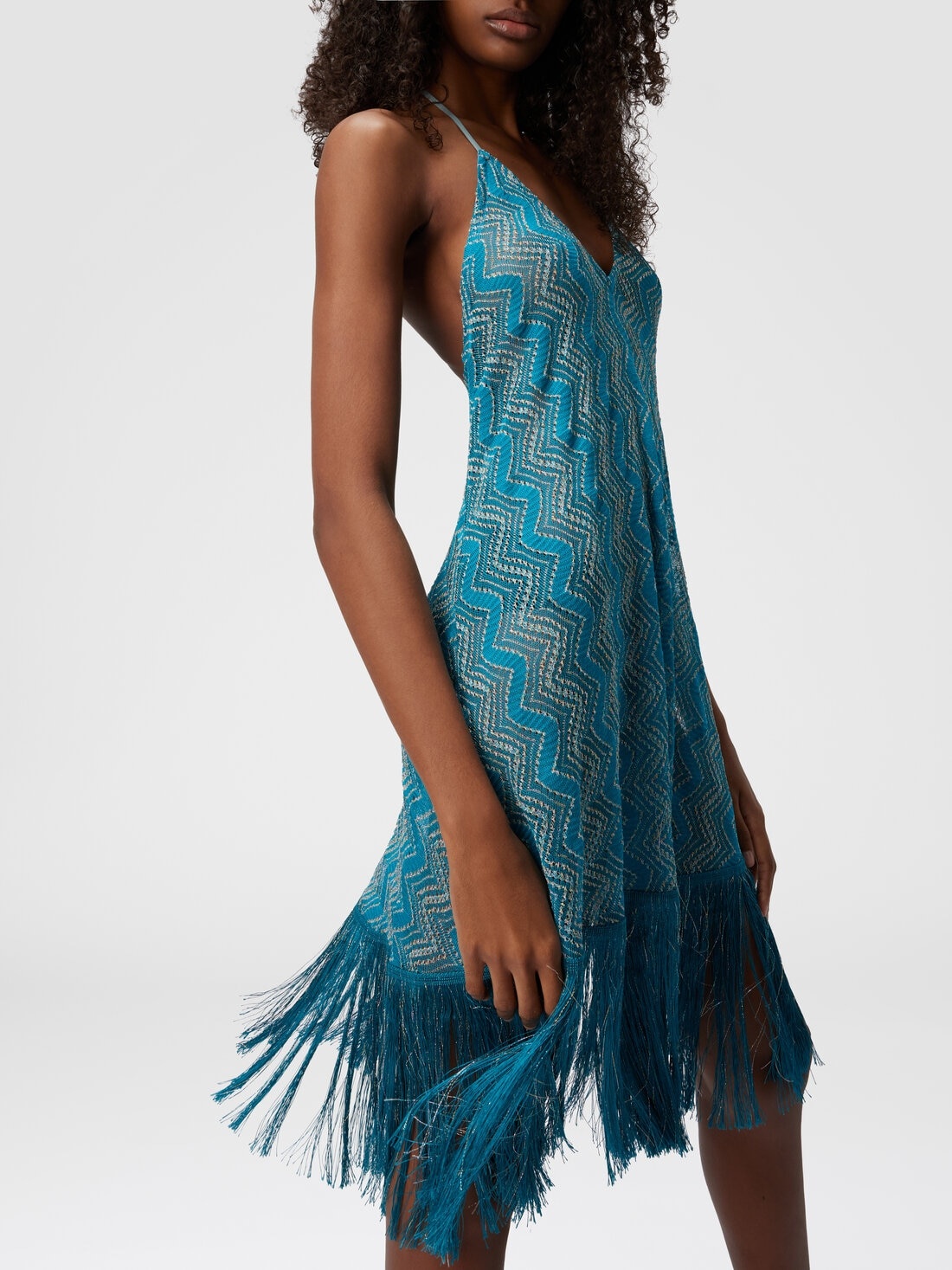 Cover-up dress in zig zag lamé viscose with fringes - 5
