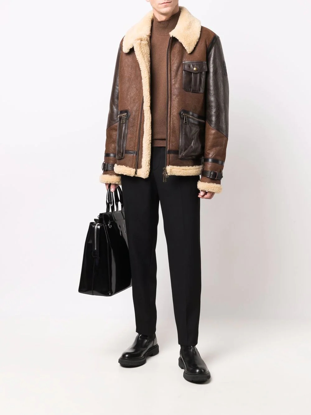 shearling-trimmed leather jacket - 2