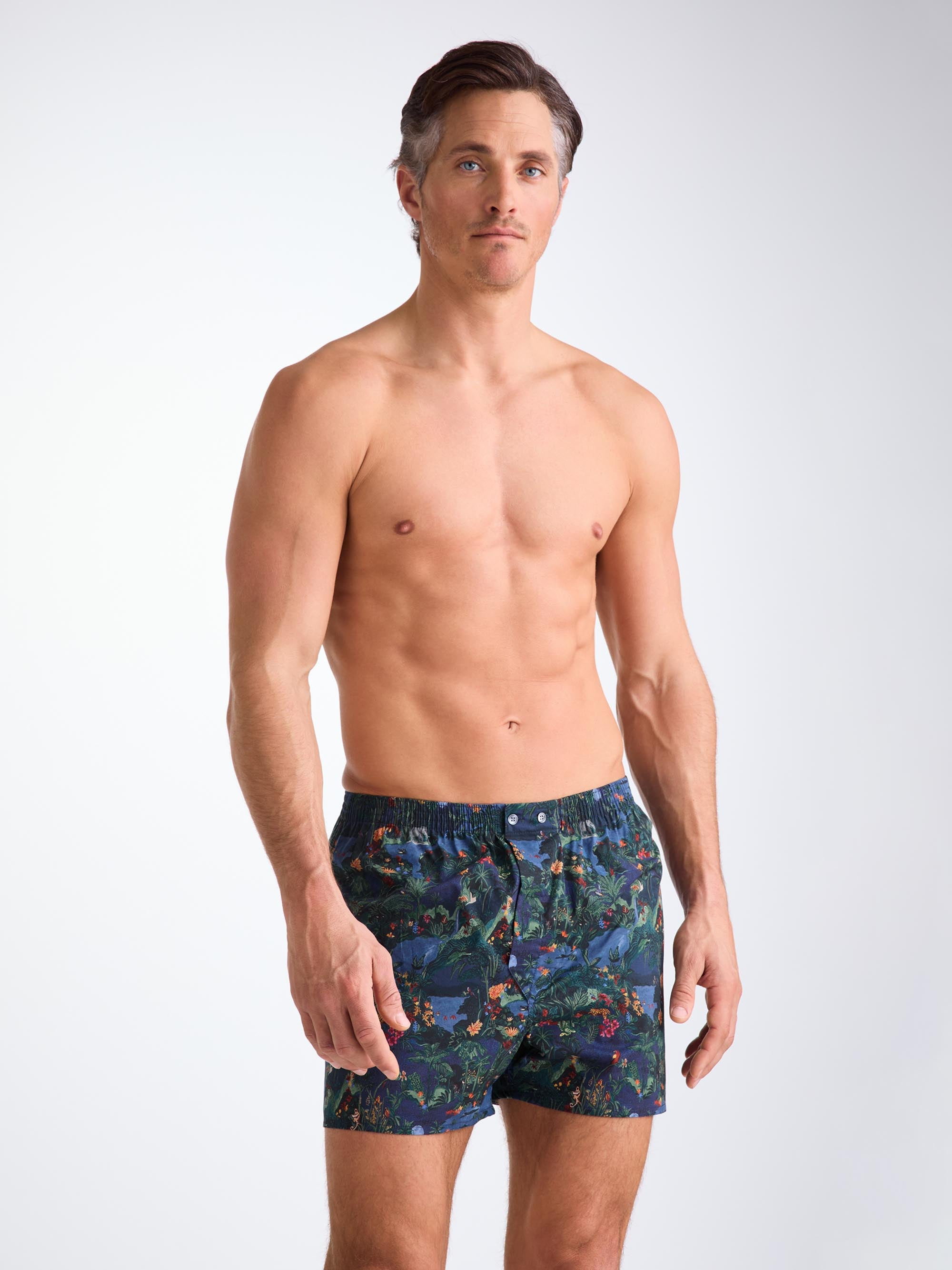 Men's Classic Fit Boxers Cotton Batiste Multi Midnight Jungle Print - 6