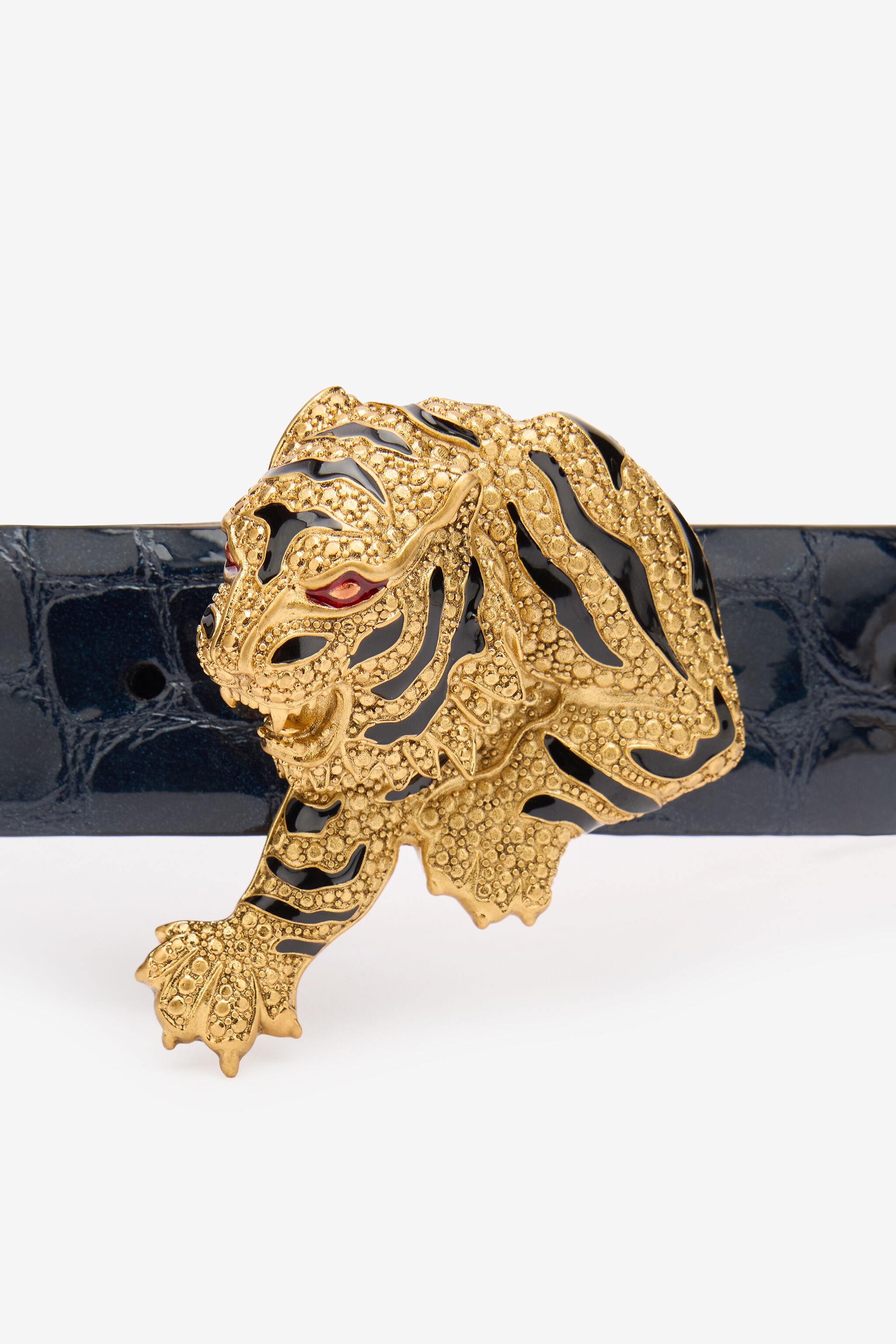 Crocodile-Effect Belt With Bejeweled Tiger - 3