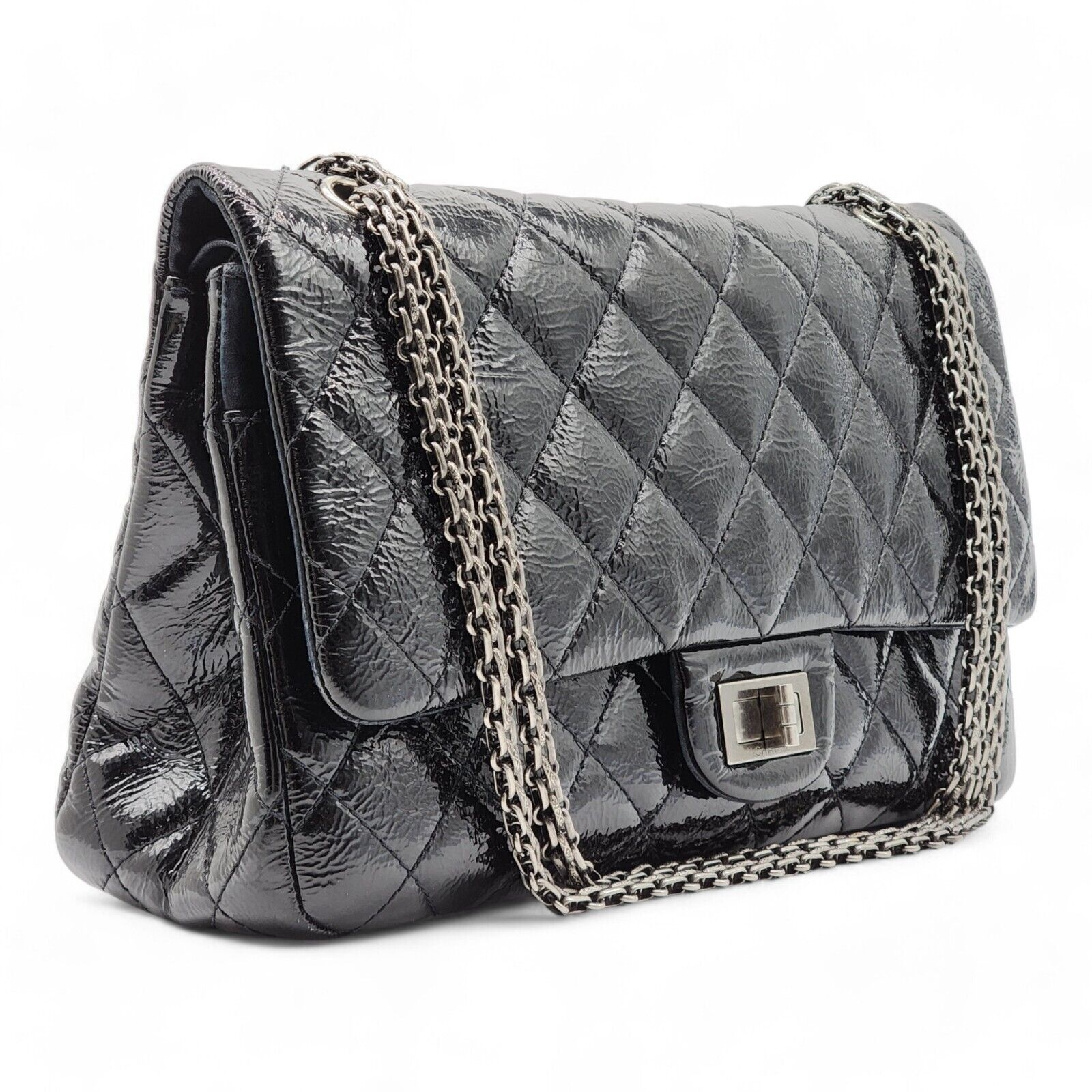 Chanel Classic 2.55 Reissue Jumbo Double Flap Bag - Quilted Patent Leather Black - 2