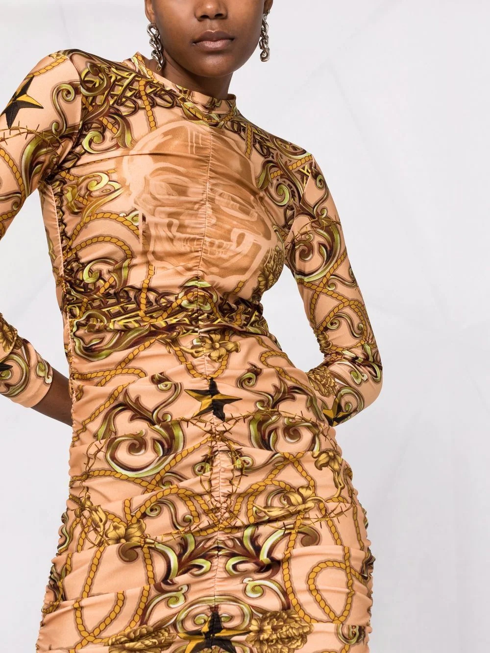 baroque-print bodycon dress - 5