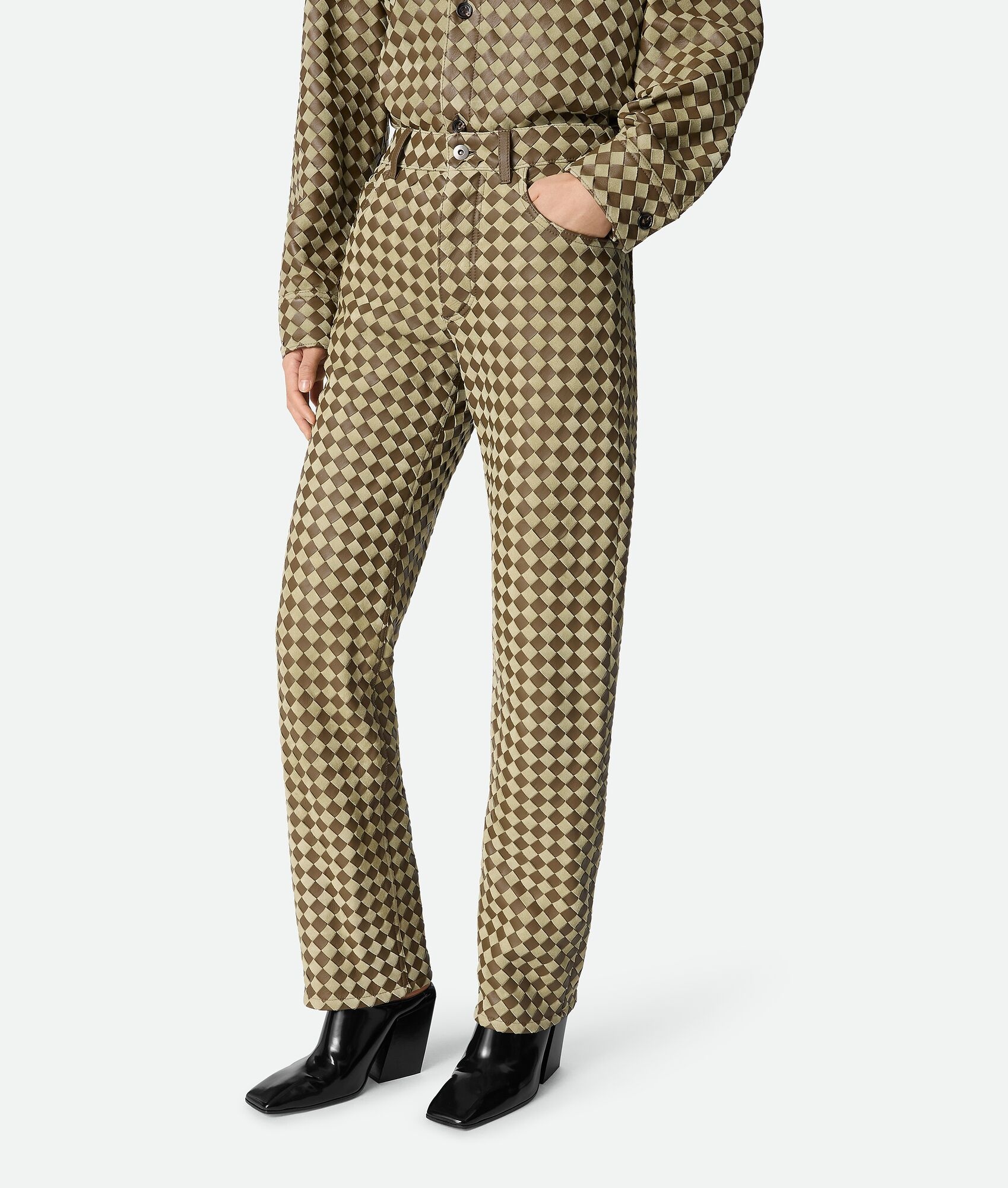 Intrecciato Leather And Suede Pants - 5