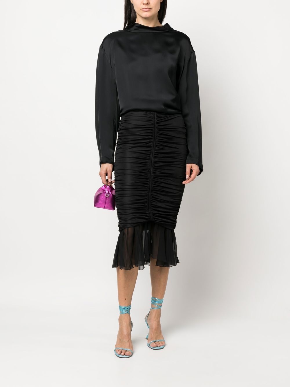 silk ruched pencil skirt - 2