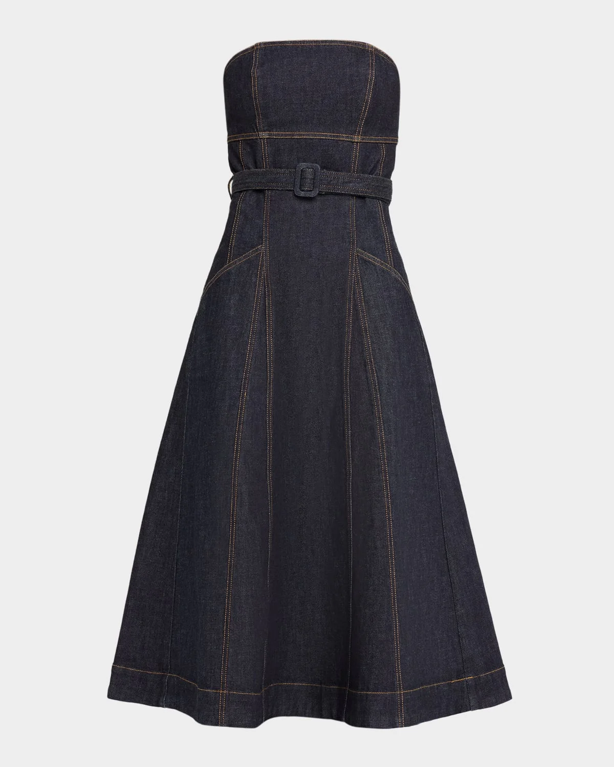 Bandeau Denim A-Line Midi Dress - 1