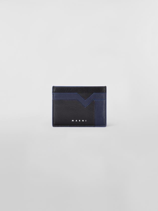 BI-COLOURED BLUE AND BLACK CALFSKIN CARD HOLDER WITH M GRAPHIC PATTERN - 1